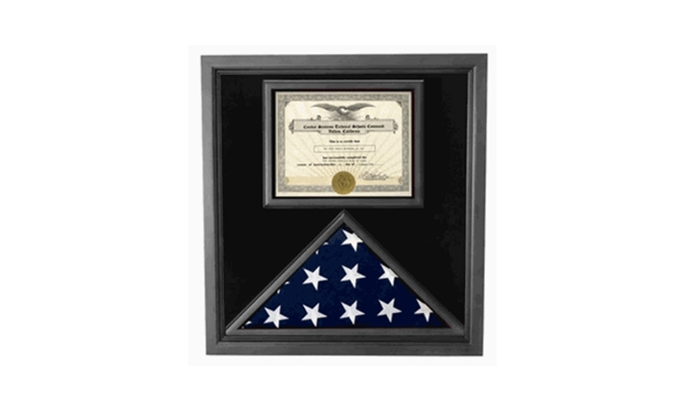 Premium USA-Made Solid wood Flag Document Case Black Finish.