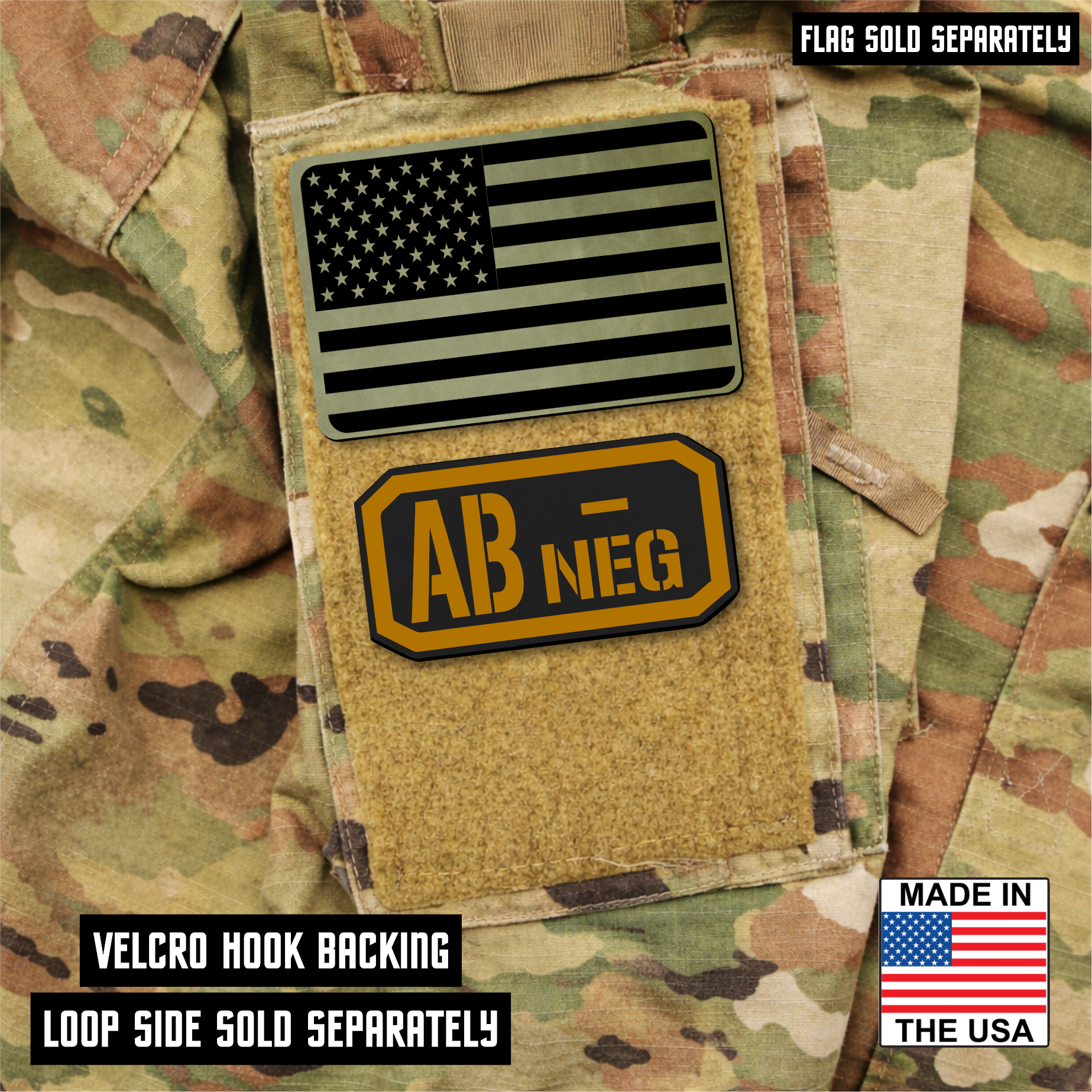 AB Negative Blood Type Patch – Engraved Synthetic Material 1.25" x 2.5" Hook & Loop | 24 Color Options