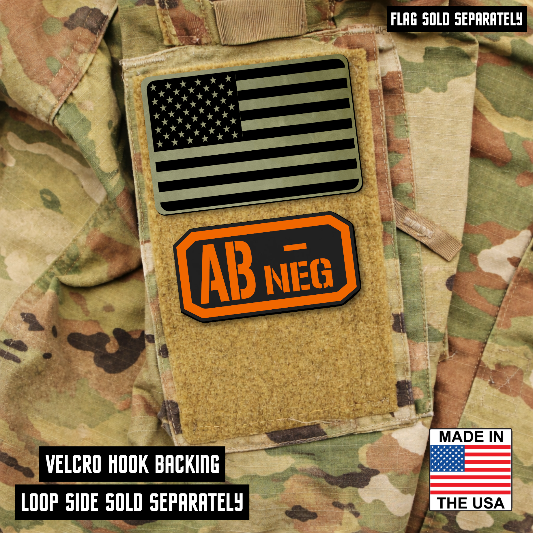 AB Negative Blood Type Patch – Engraved Synthetic Material 1.25" x 2.5" Hook & Loop | 24 Color Options