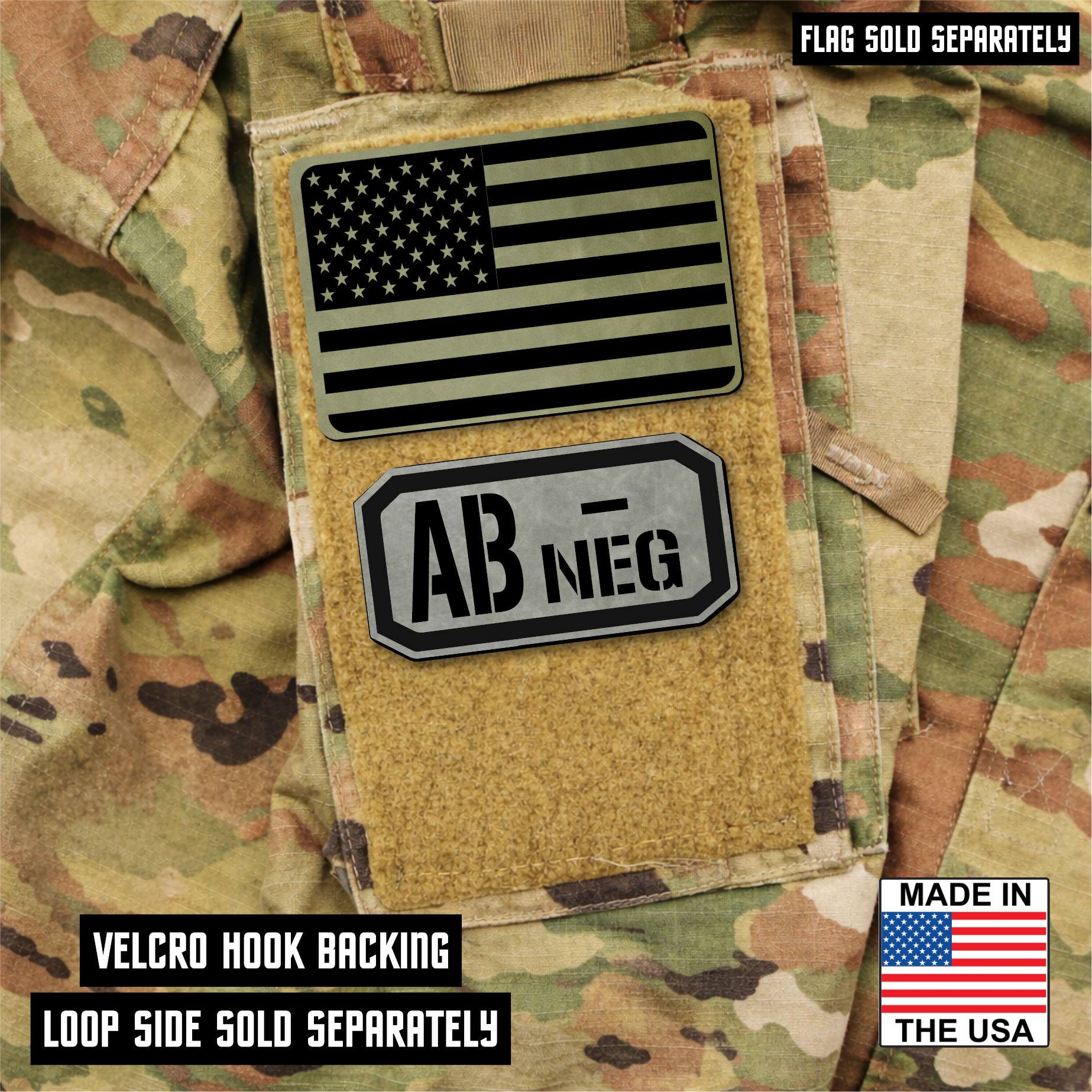 AB Negative Blood Type Patch – Engraved Synthetic Material 1.25" x 2.5" Hook & Loop | 24 Color Options