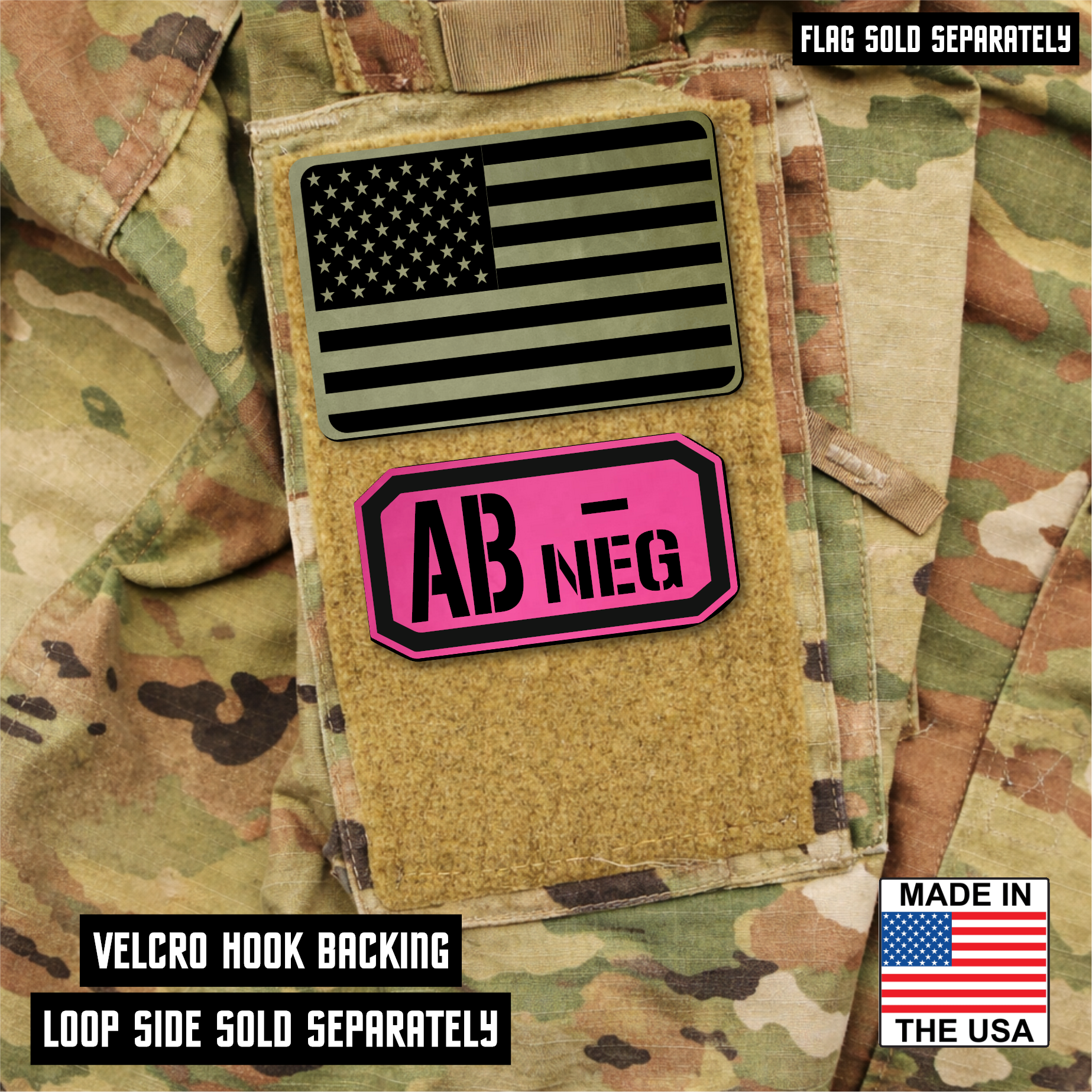 AB Negative Blood Type Patch – Engraved Synthetic Material 1.25" x 2.5" Hook & Loop | 24 Color Options