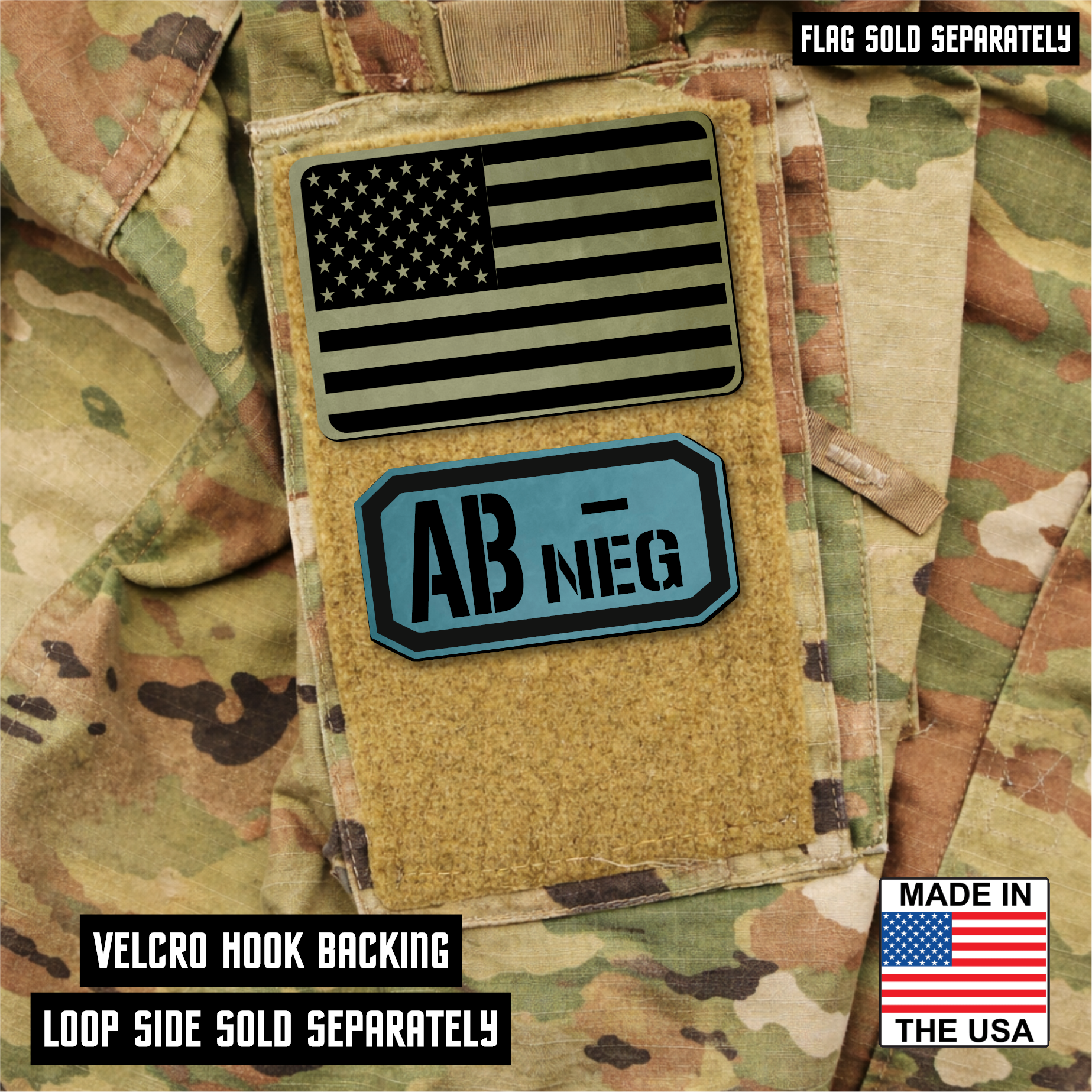 AB Negative Blood Type Patch – Engraved Synthetic Material 1.25" x 2.5" Hook & Loop | 24 Color Options