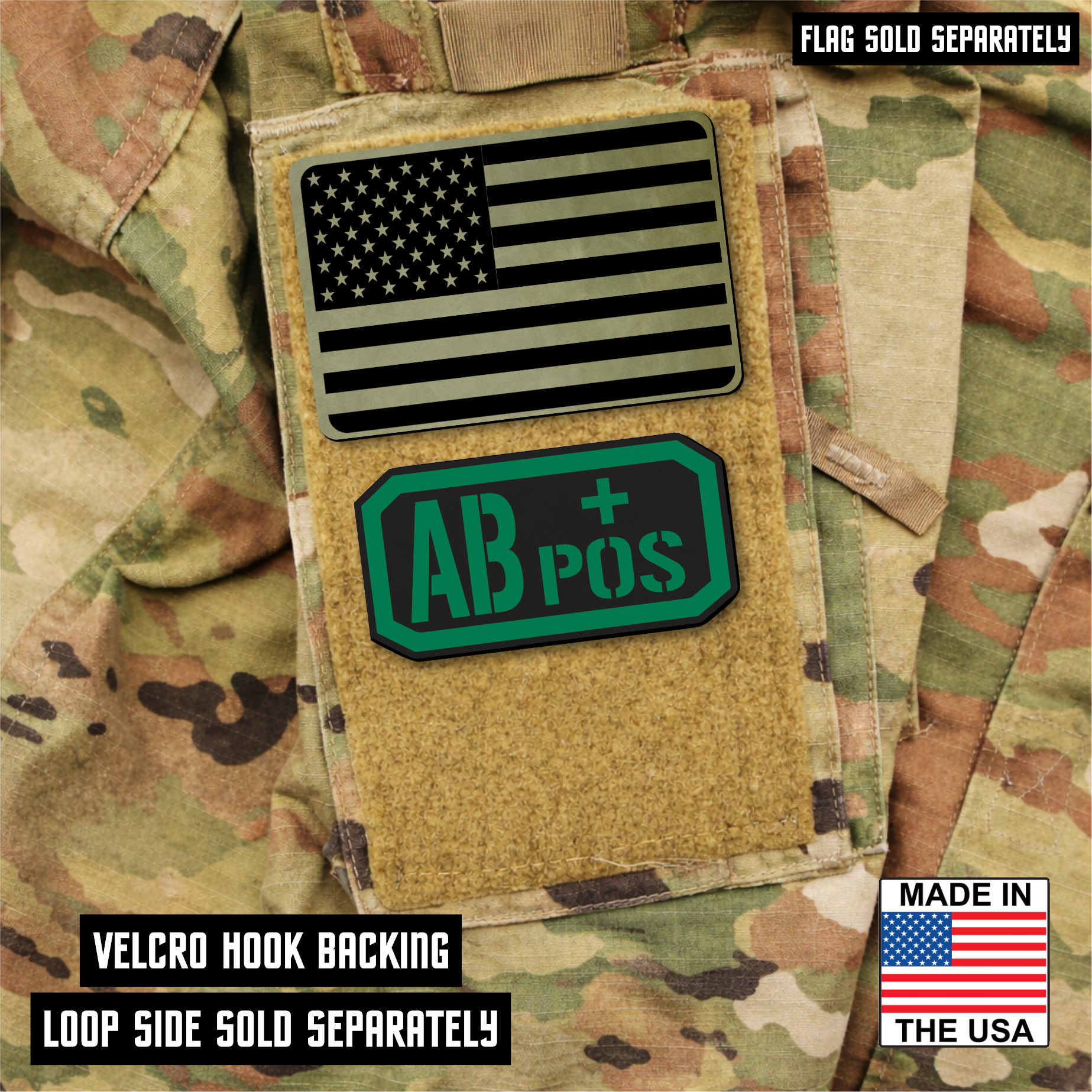 AB Positive Blood Type Patch – Engraved Synthetic Material 1.25" x 2.5" Hook & Loop | 24 Color Options
