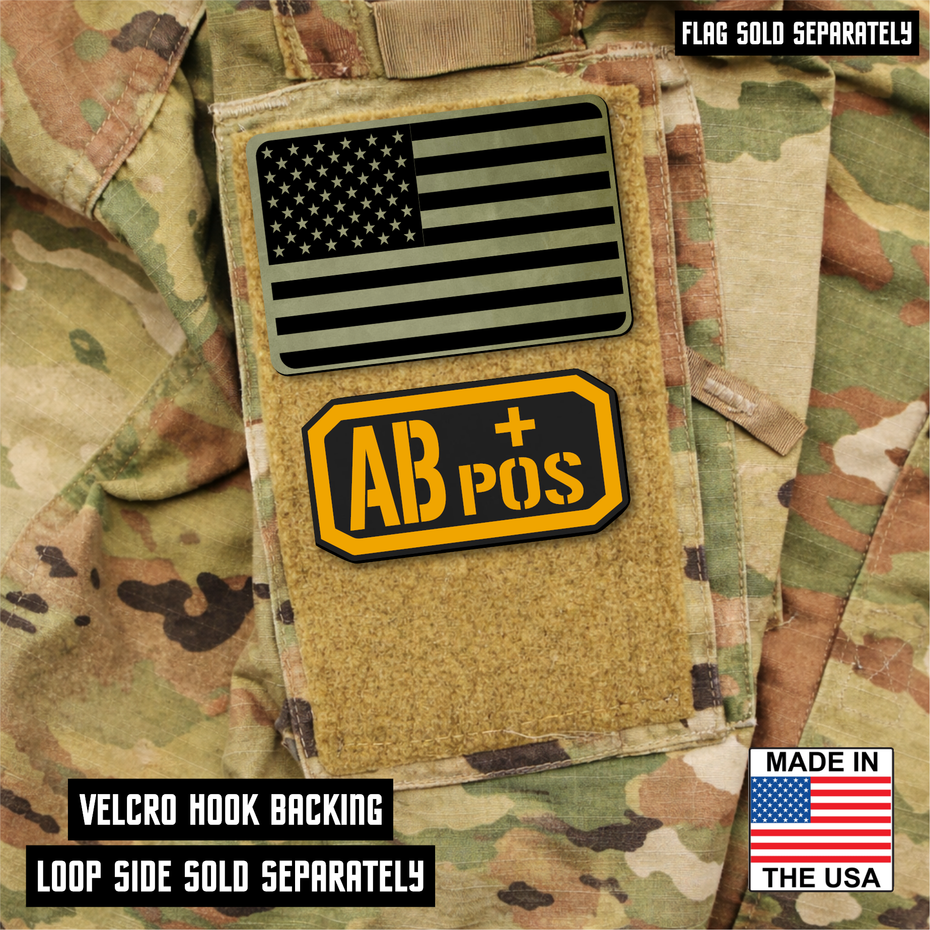 AB Positive Blood Type Patch – Engraved Synthetic Material 1.25" x 2.5" Hook & Loop | 24 Color Options