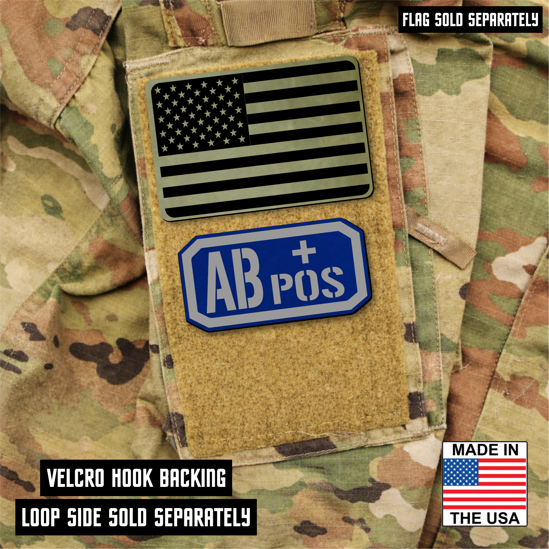 AB Positive Blood Type Patch – Engraved Synthetic Material 1.25" x 2.5" Hook & Loop | 24 Color Options