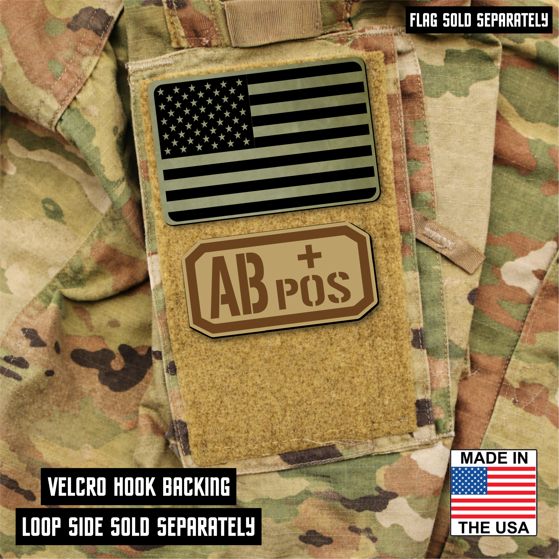 AB Positive Blood Type Patch – Engraved Synthetic Material 1.25" x 2.5" Hook & Loop | 24 Color Options