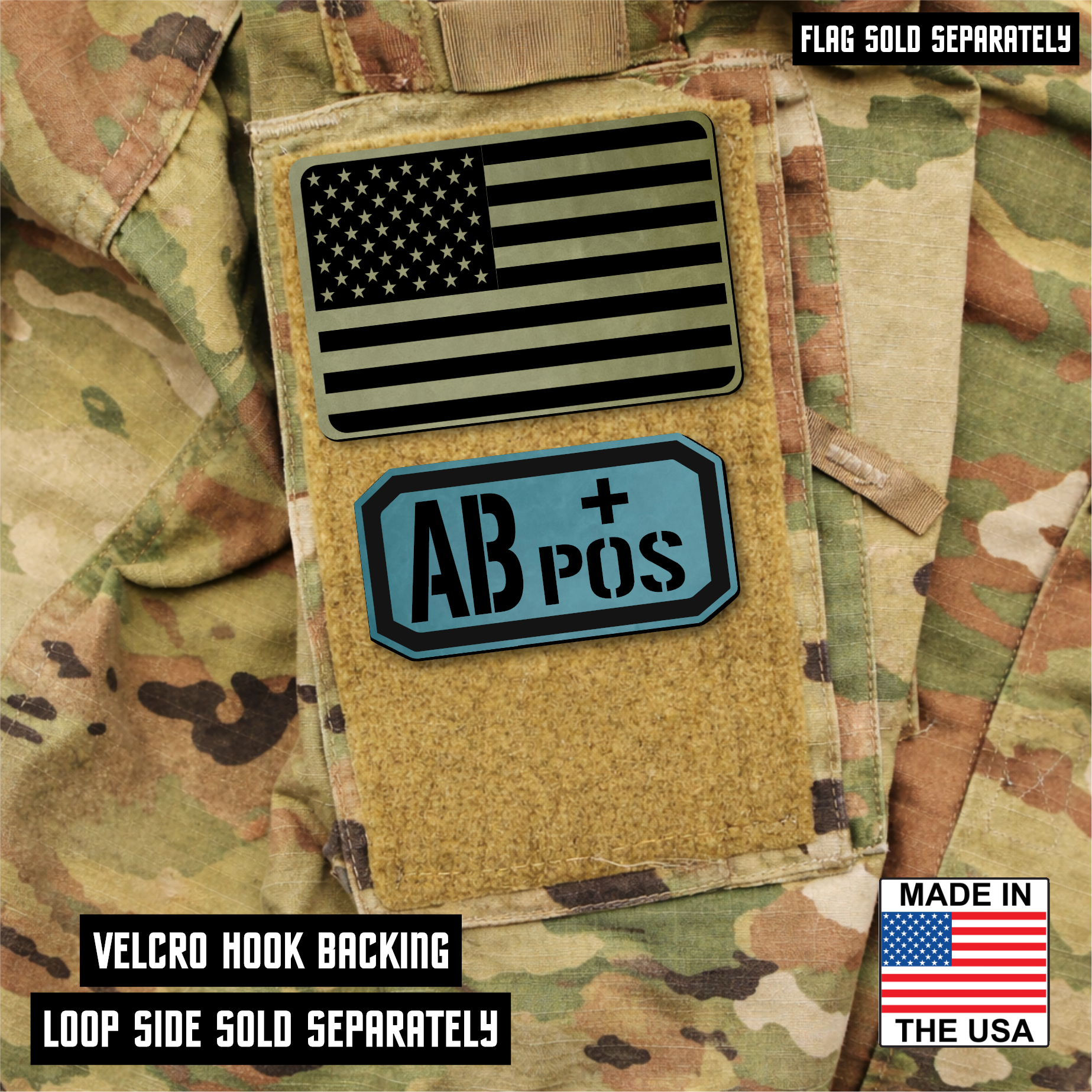AB Positive Blood Type Patch – Engraved Synthetic Material 1.25" x 2.5" Hook & Loop | 24 Color Options