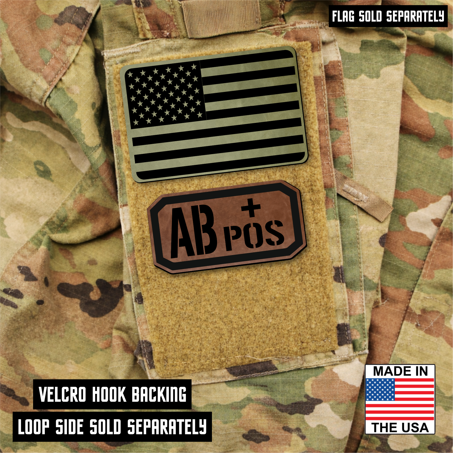AB Positive Blood Type Patch – Engraved Synthetic Material 1.25" x 2.5" Hook & Loop | 24 Color Options