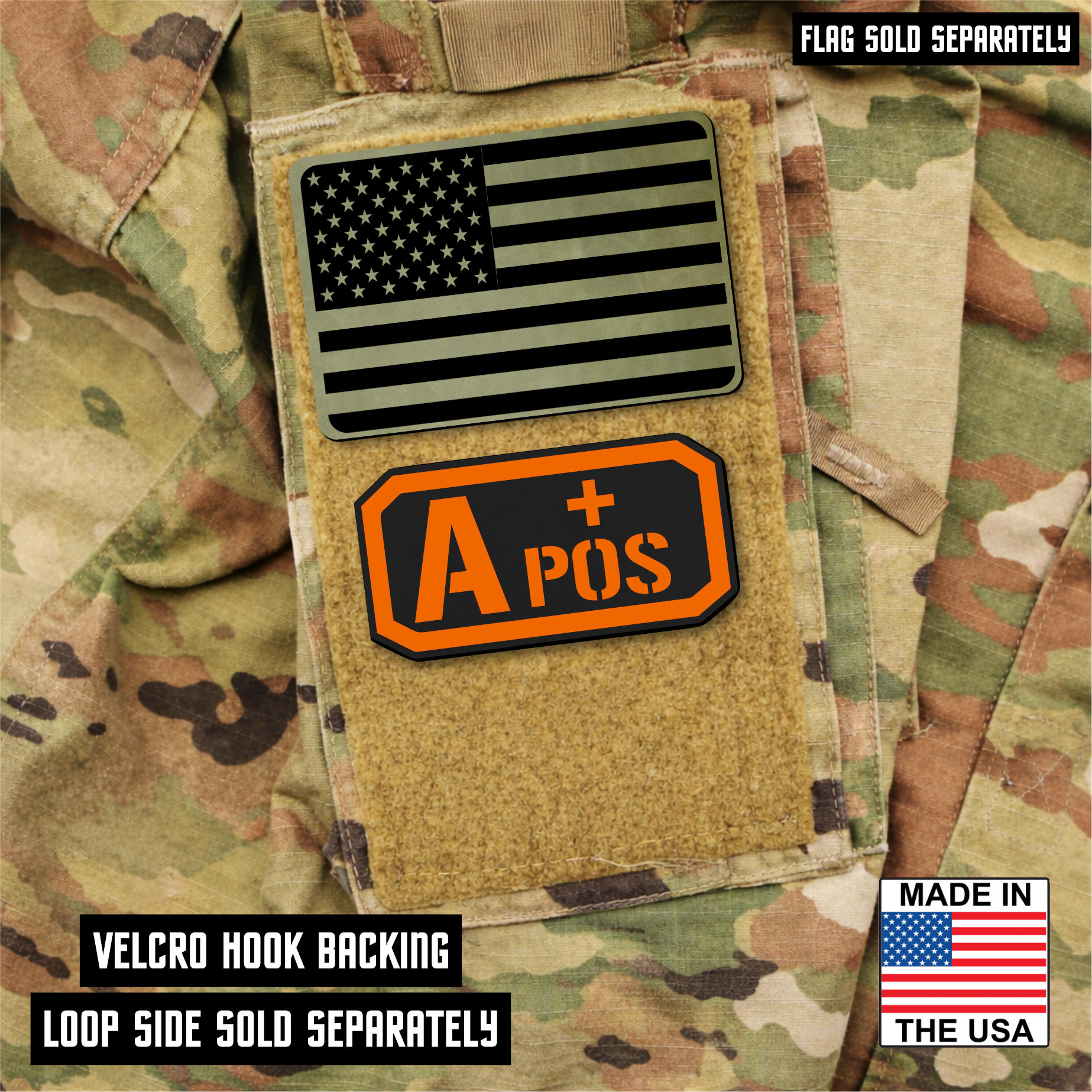 A Positive Blood Type Patch – Engraved Synthetic Material 1.25" x 2.5" Hook & Loop | 24 Color Options