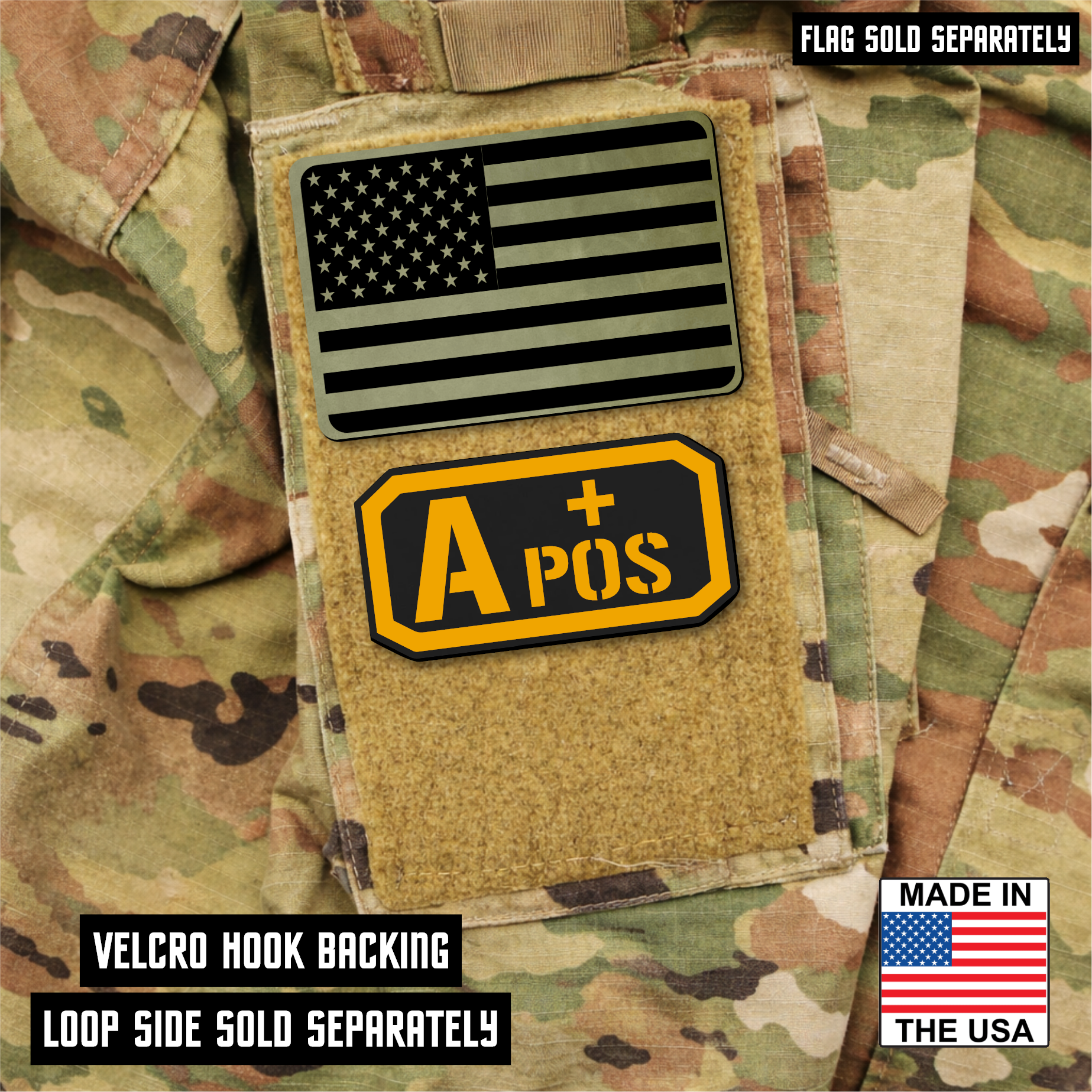 A Positive Blood Type Patch – Engraved Synthetic Material 1.25" x 2.5" Hook & Loop | 24 Color Options