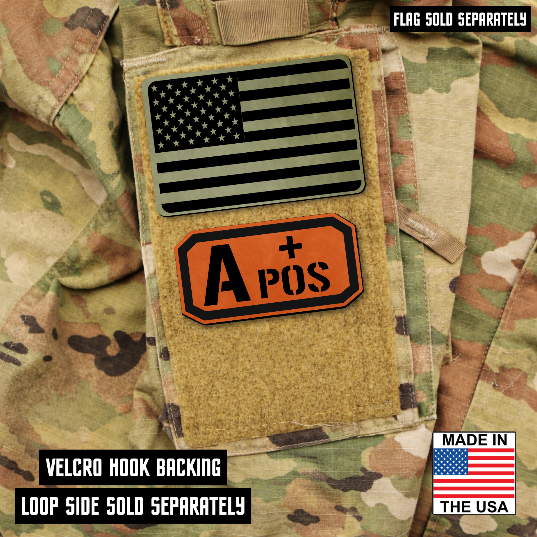 A Positive Blood Type Patch – Engraved Synthetic Material 1.25" x 2.5" Hook & Loop | 24 Color Options