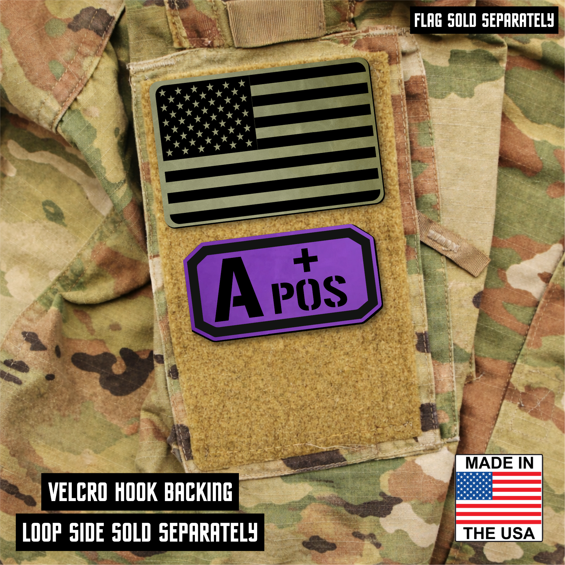 A Positive Blood Type Patch – Engraved Synthetic Material 1.25" x 2.5" Hook & Loop | 24 Color Options