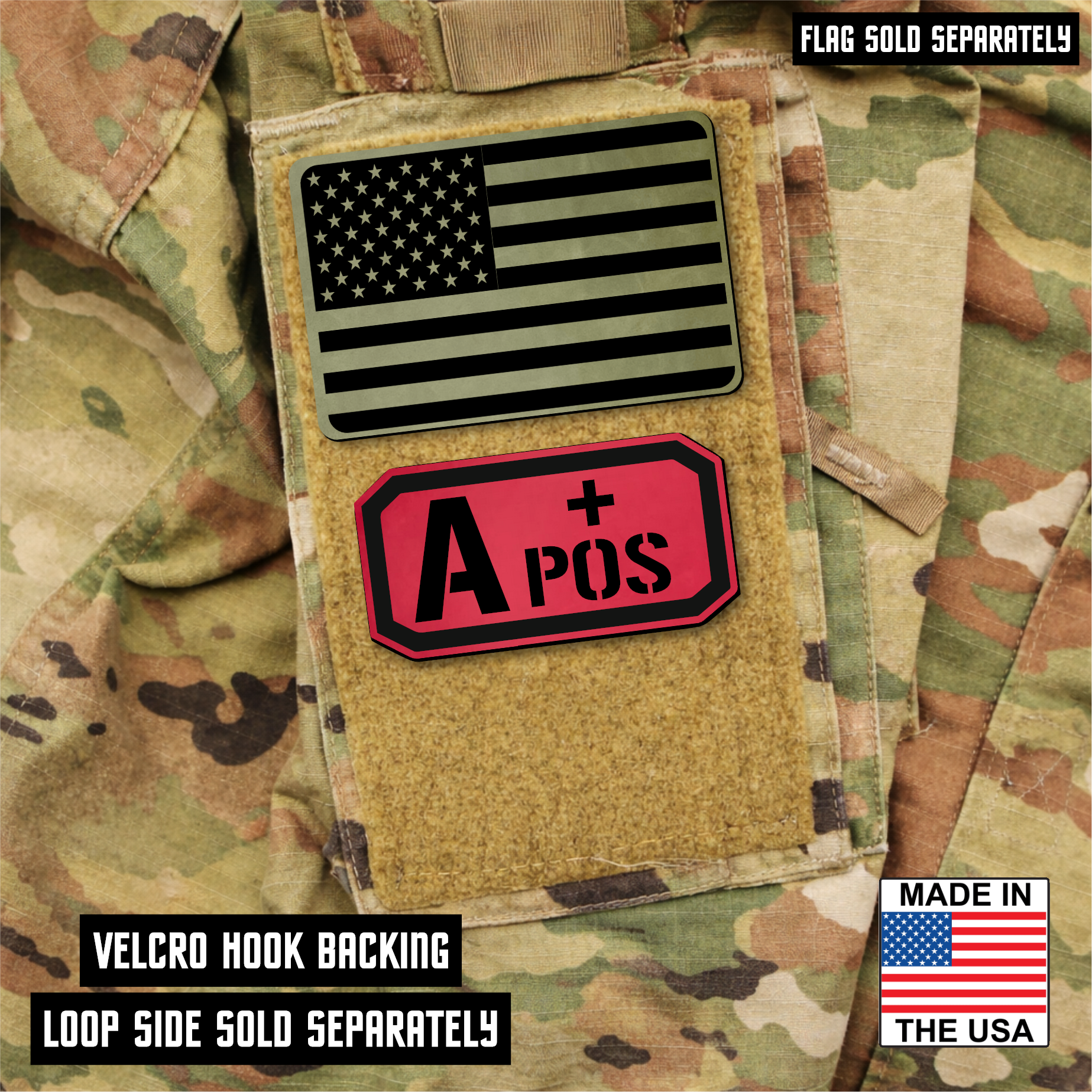 A Positive Blood Type Patch – Engraved Synthetic Material 1.25" x 2.5" Hook & Loop | 24 Color Options