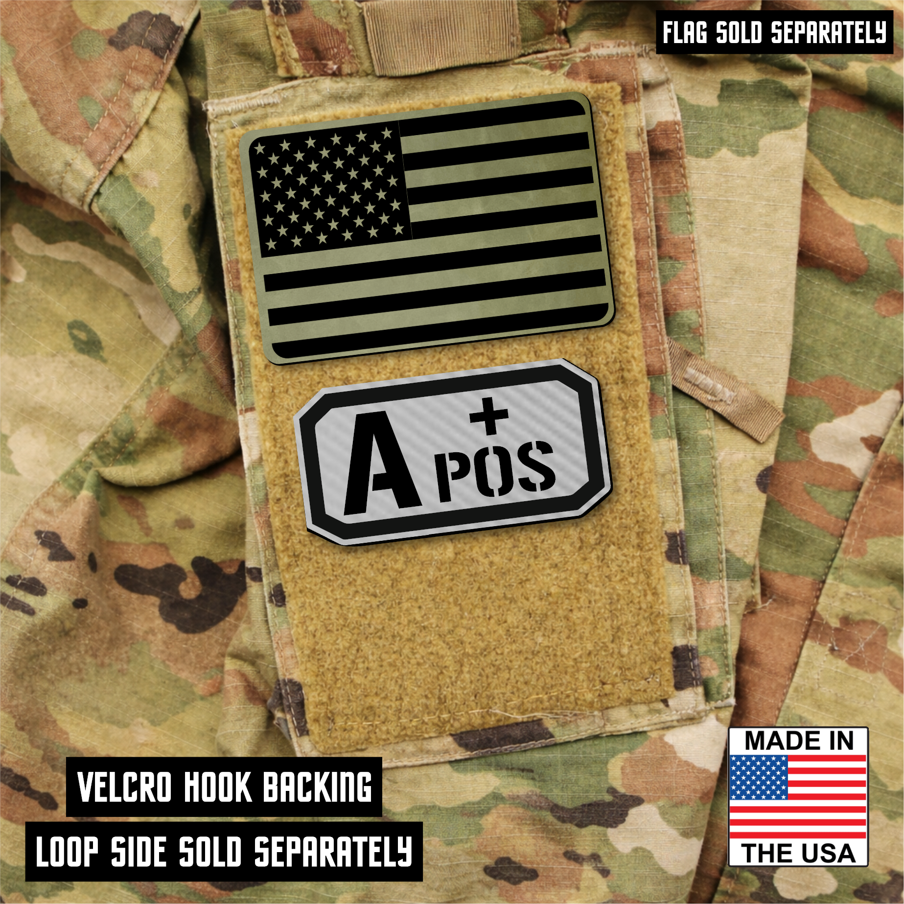 A Positive Blood Type Patch – Engraved Synthetic Material 1.25" x 2.5" Hook & Loop | 24 Color Options