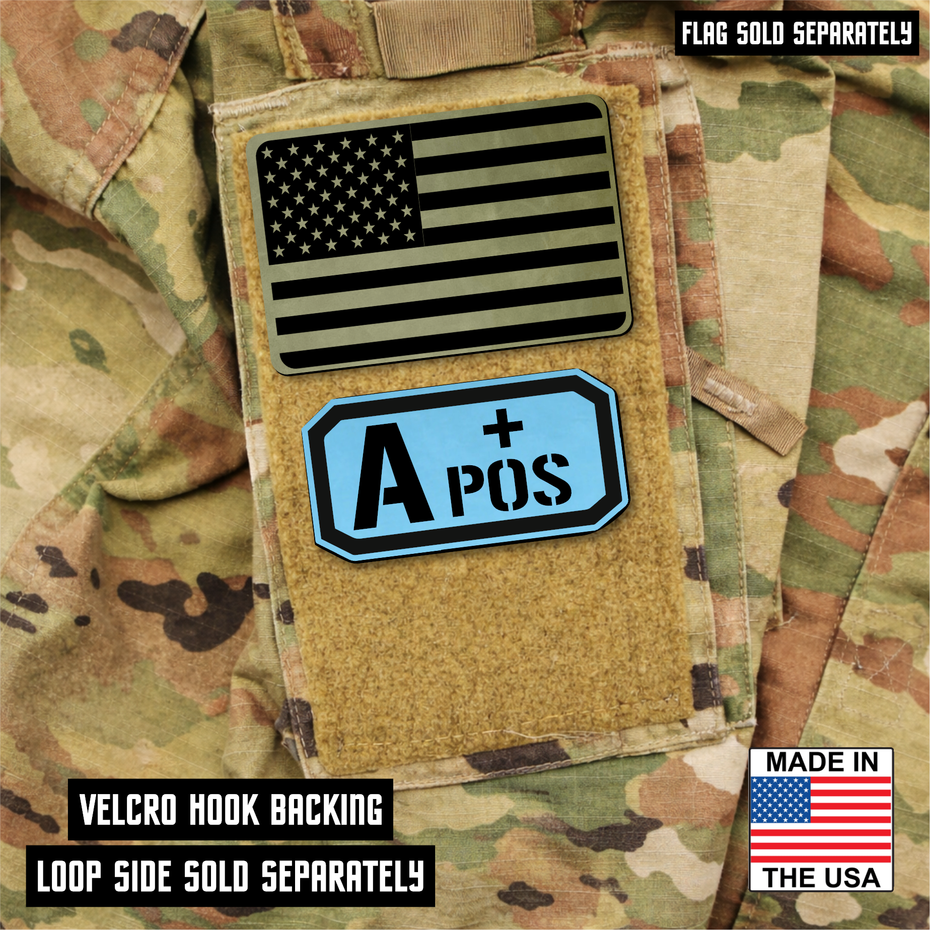 A Positive Blood Type Patch – Engraved Synthetic Material 1.25" x 2.5" Hook & Loop | 24 Color Options
