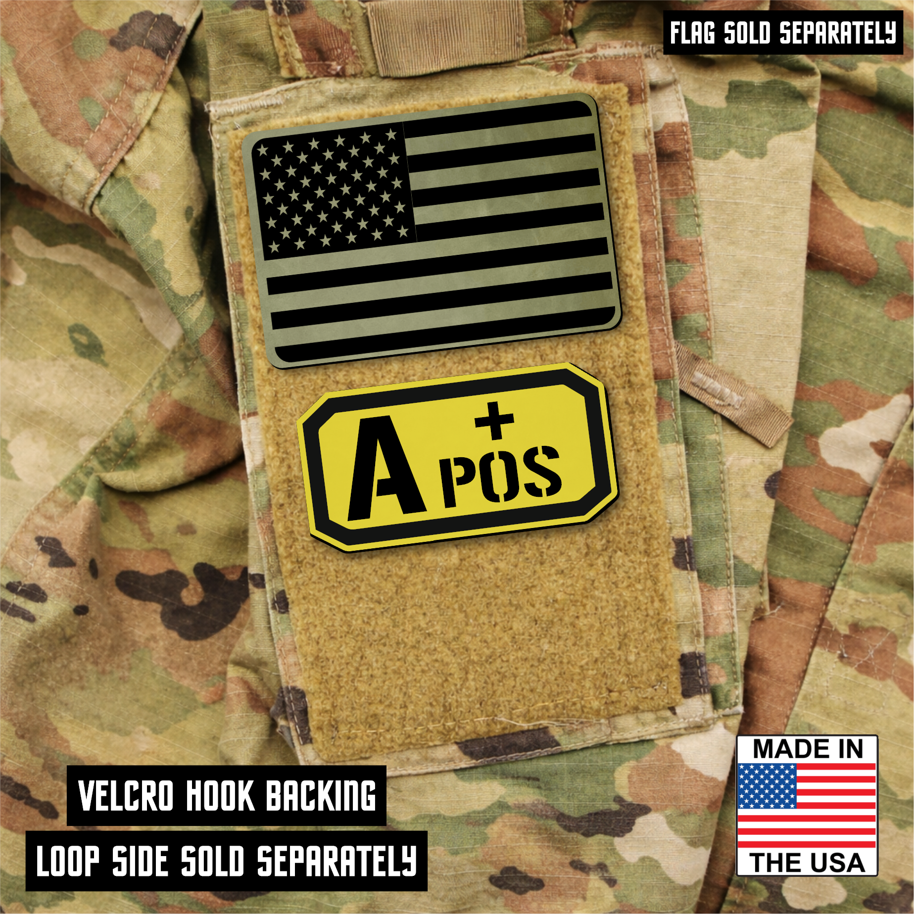 A Positive Blood Type Patch – Engraved Synthetic Material 1.25" x 2.5" Hook & Loop | 24 Color Options