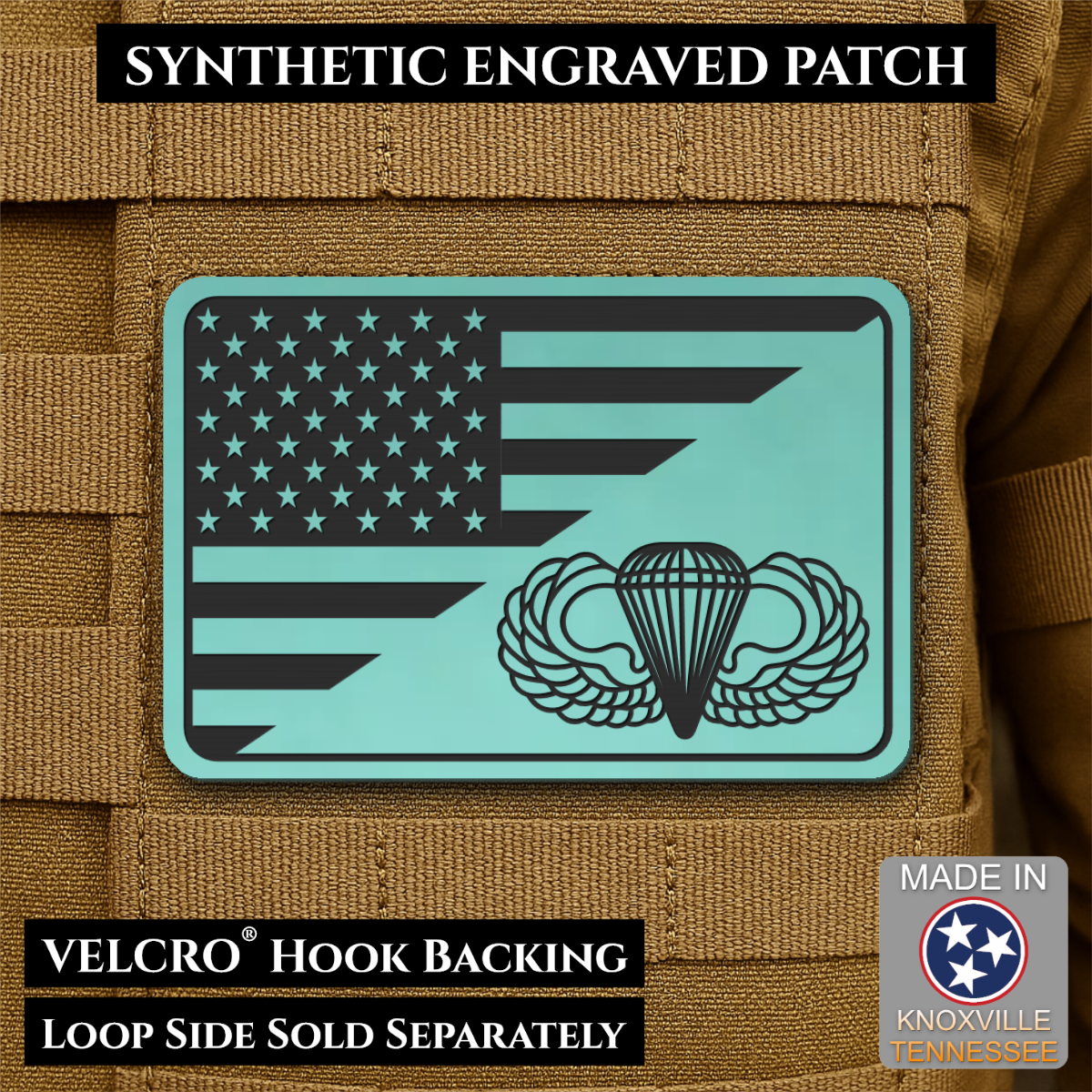 Army Airborne American Flag Morale Patch, 2x3" | Made in USA | VELCRO® Brand Hook Backing
