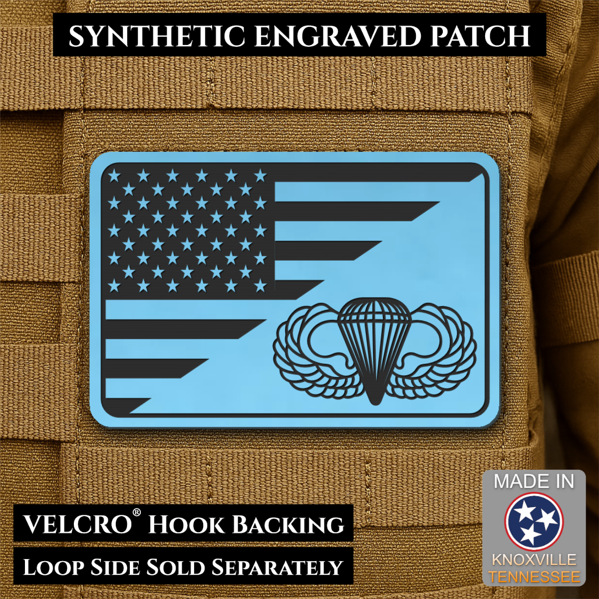 Army Airborne American Flag Morale Patch, 2x3" | Made in USA | VELCRO® Brand Hook Backing