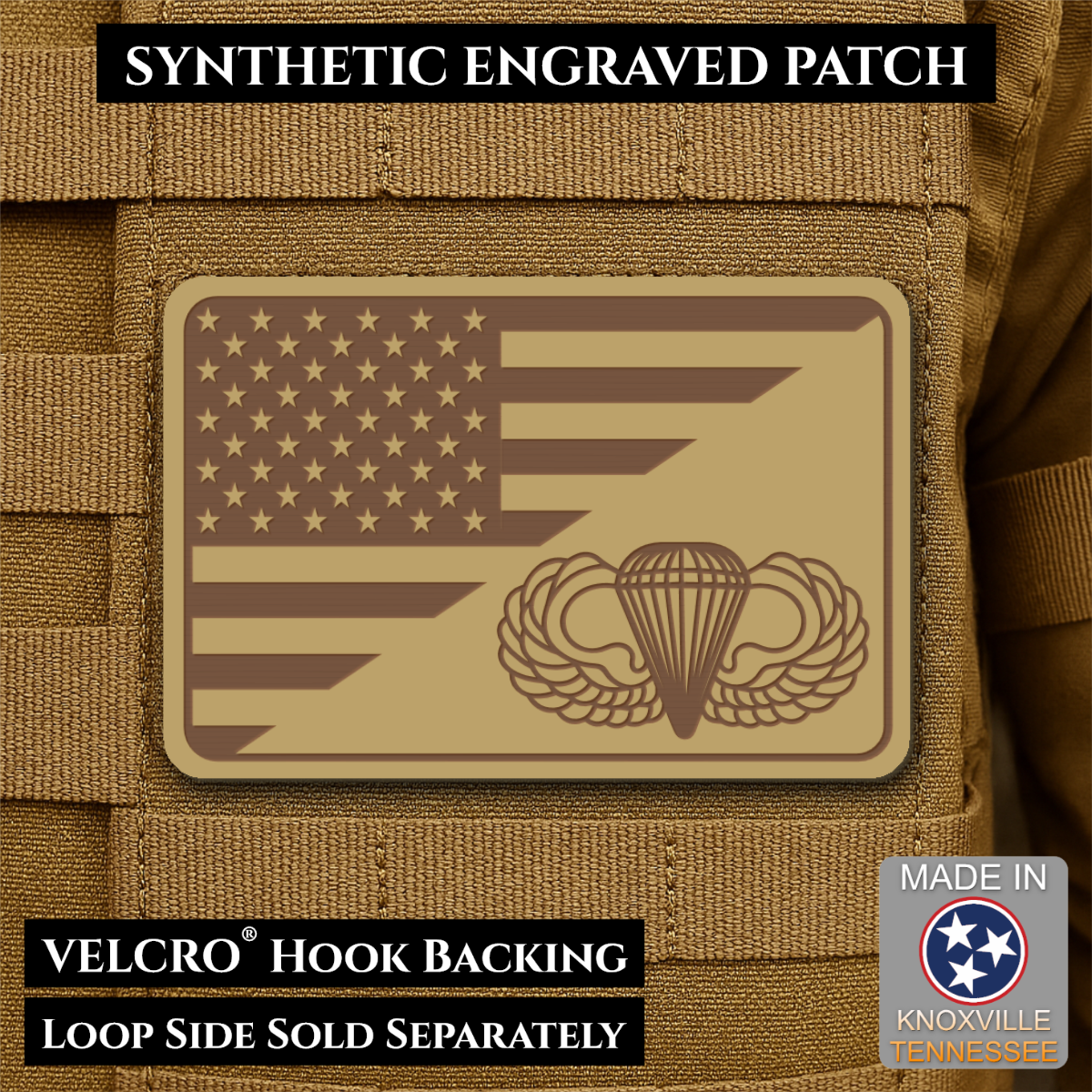 Army Airborne American Flag Morale Patch, 2x3" | Made in USA | VELCRO® Brand Hook Backing