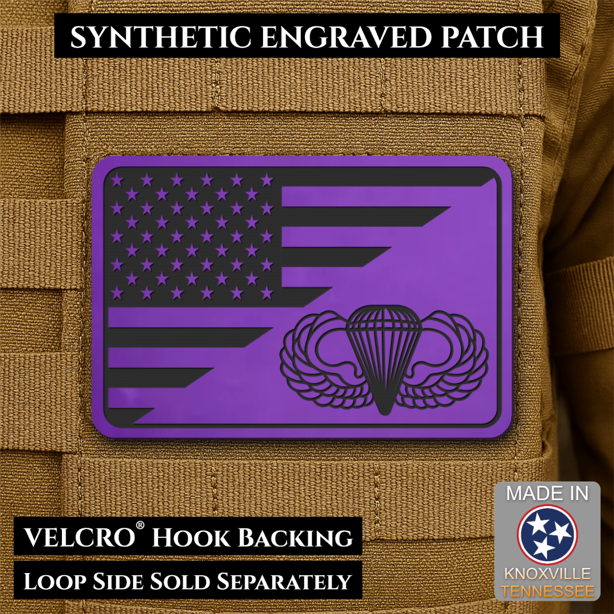 Army Airborne American Flag Morale Patch, 2x3" | Made in USA | VELCRO® Brand Hook Backing