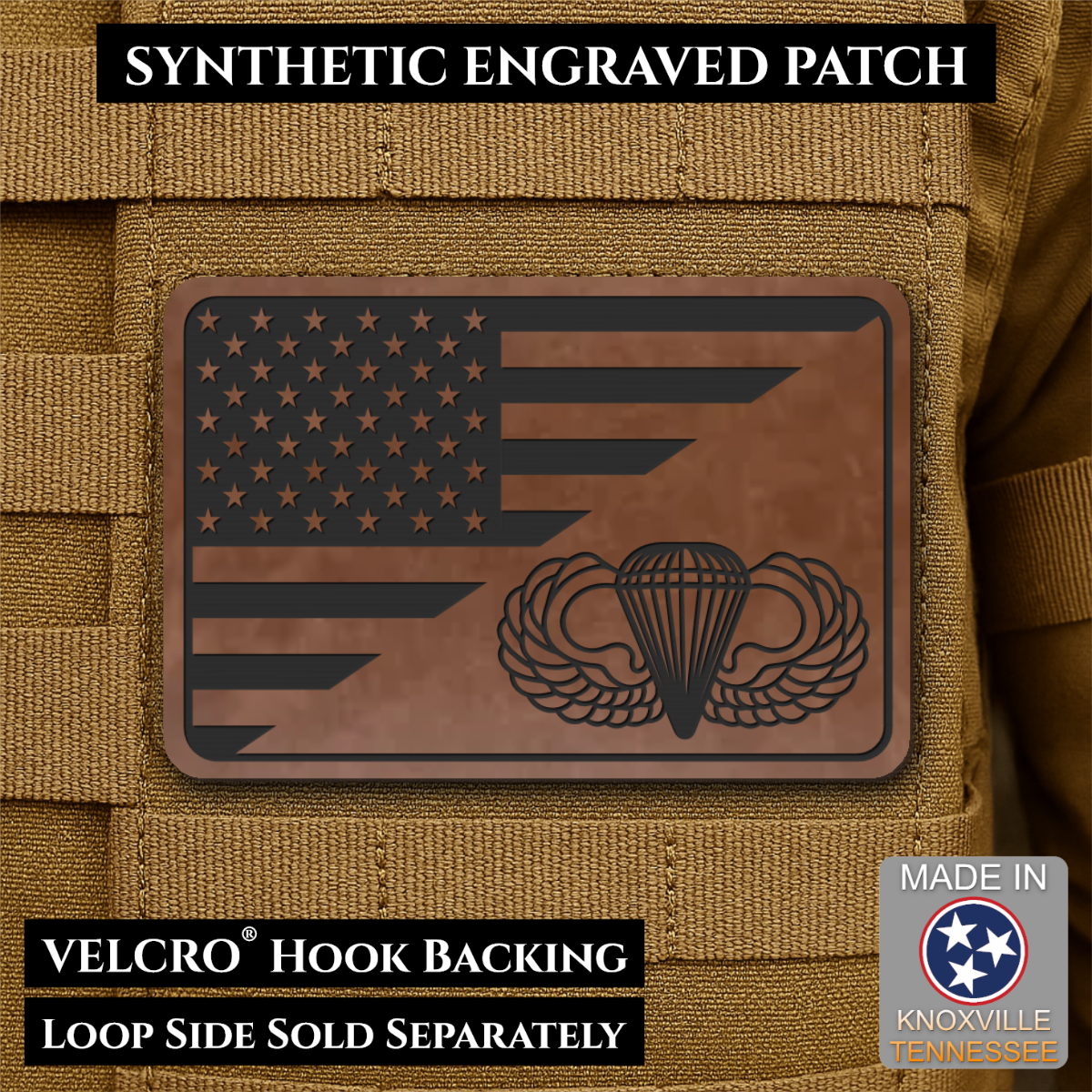 Army Airborne American Flag Morale Patch, 2x3" | Made in USA | VELCRO® Brand Hook Backing