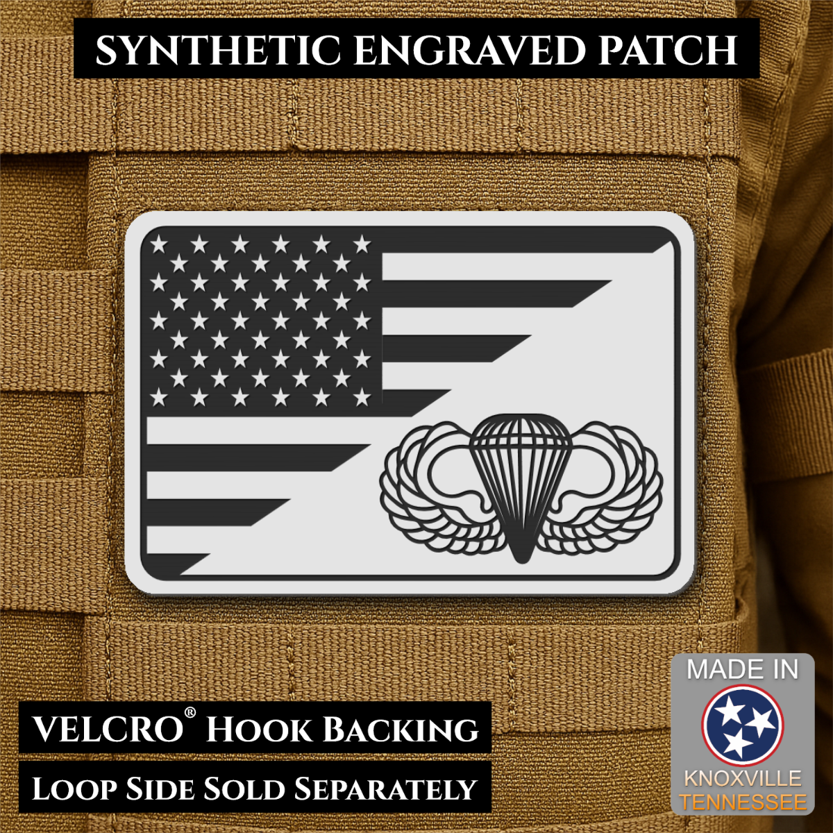 Army Airborne American Flag Morale Patch, 2x3" | Made in USA | VELCRO® Brand Hook Backing