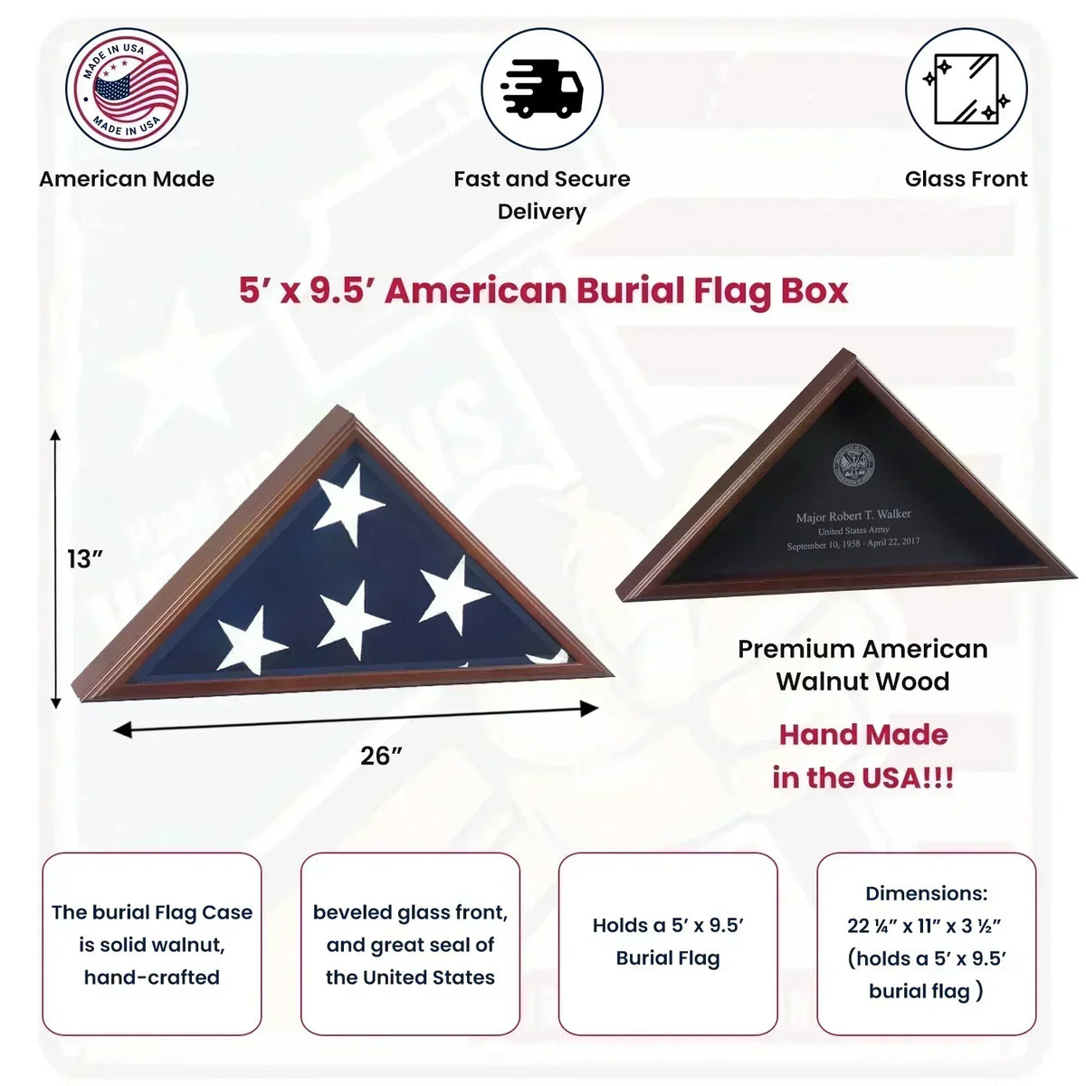 Folded Flag Display Case, Cherry Case Made By US Veterans