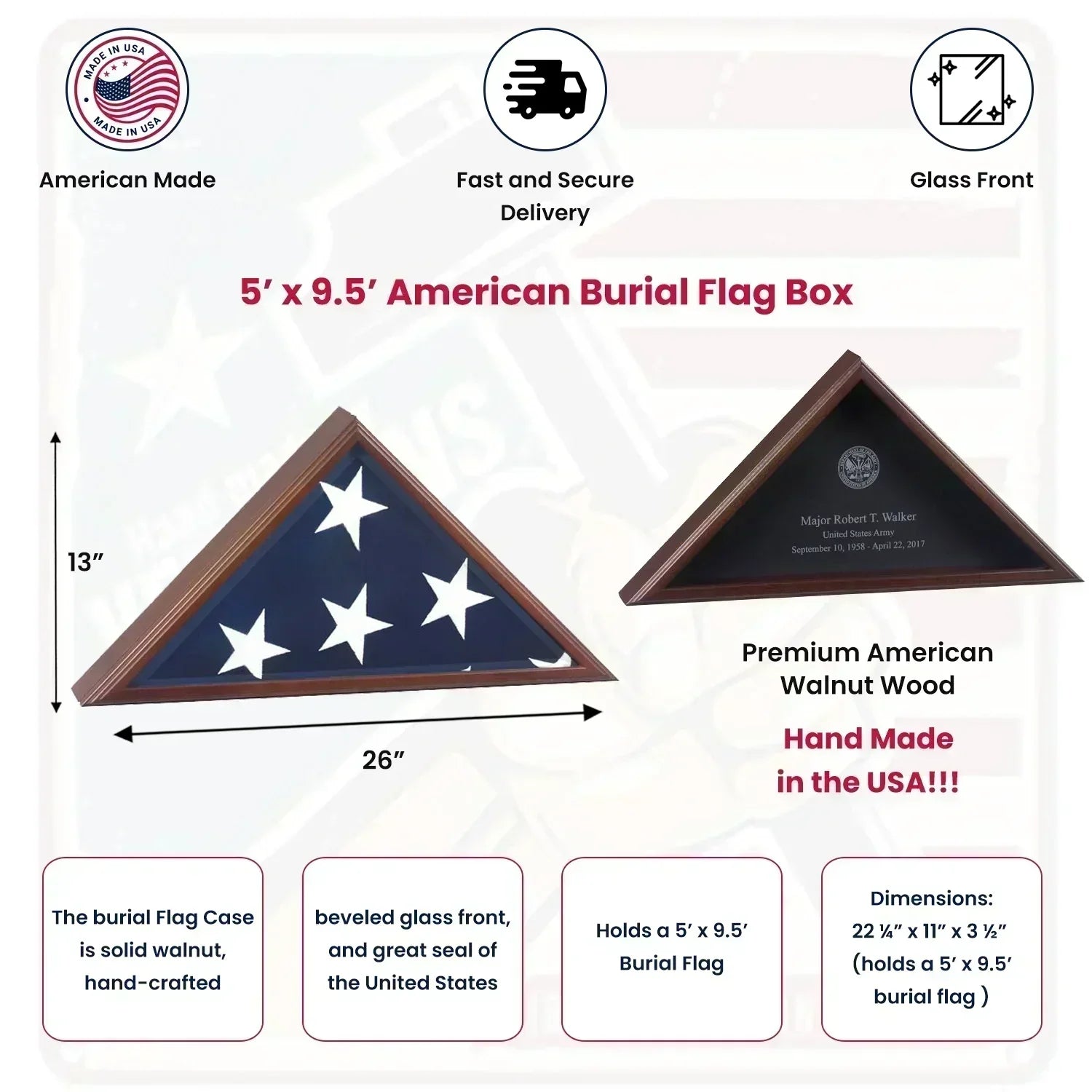 American Burial Flag Box - 3 ft x 5 ft American Flag.