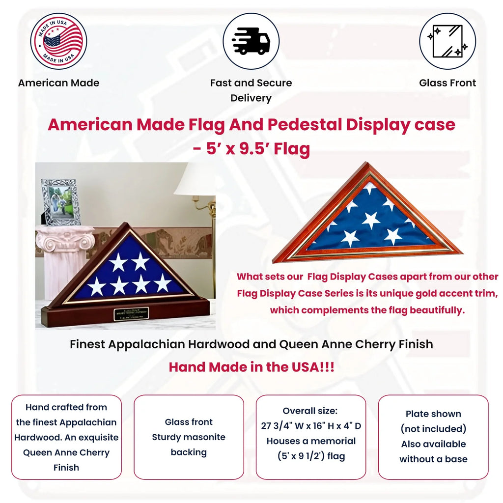 American Made Flag And Pedestal Display case - Cherry finish