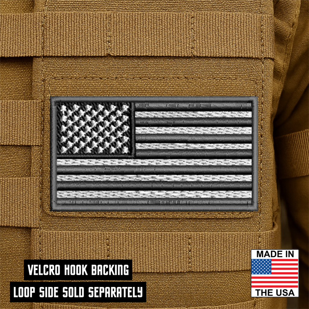 Gray Tactical American Flag Patch | Made in USA | VELCRO® Brand Hook Backing