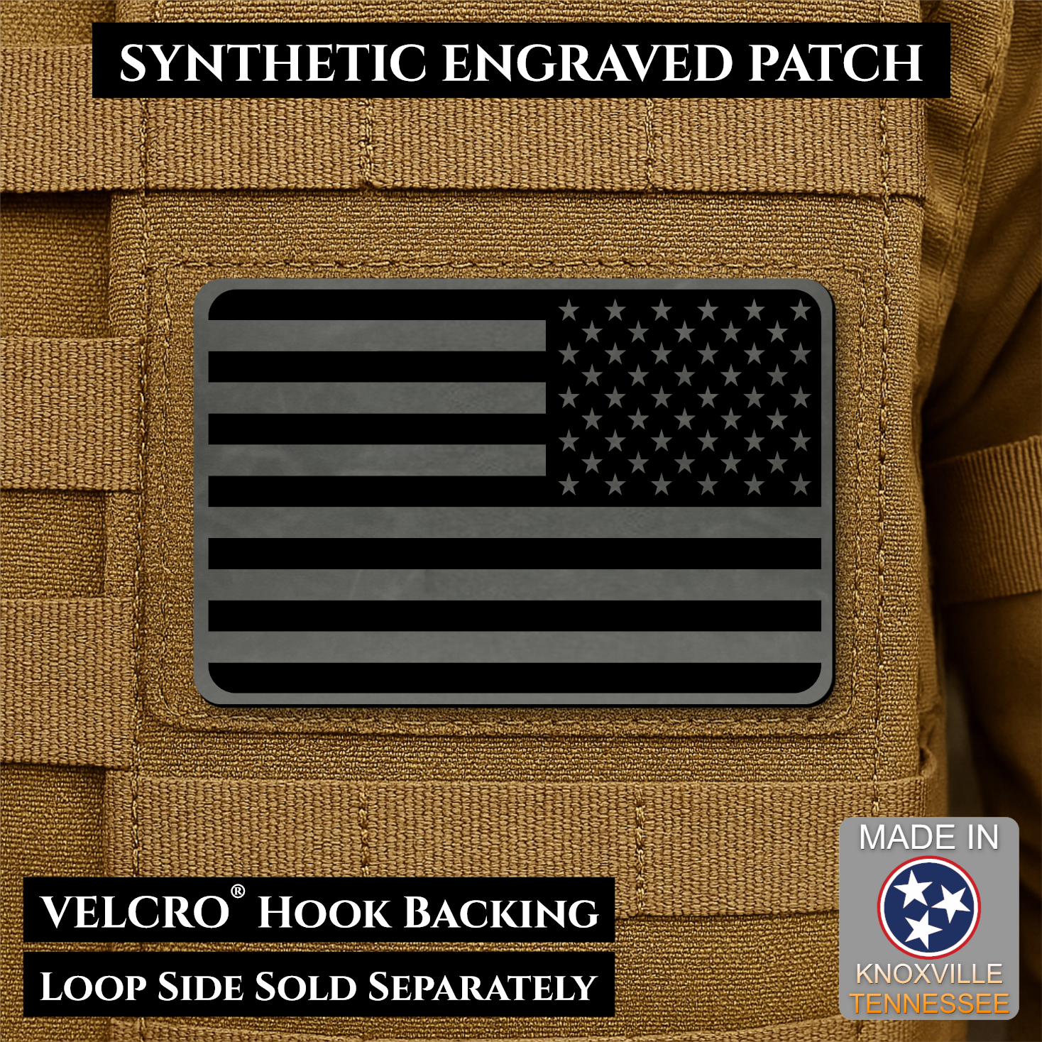 Tactical Synthetic American Flag Patch, 2x3" | Made in USA | VELCRO® Brand Hook Backing