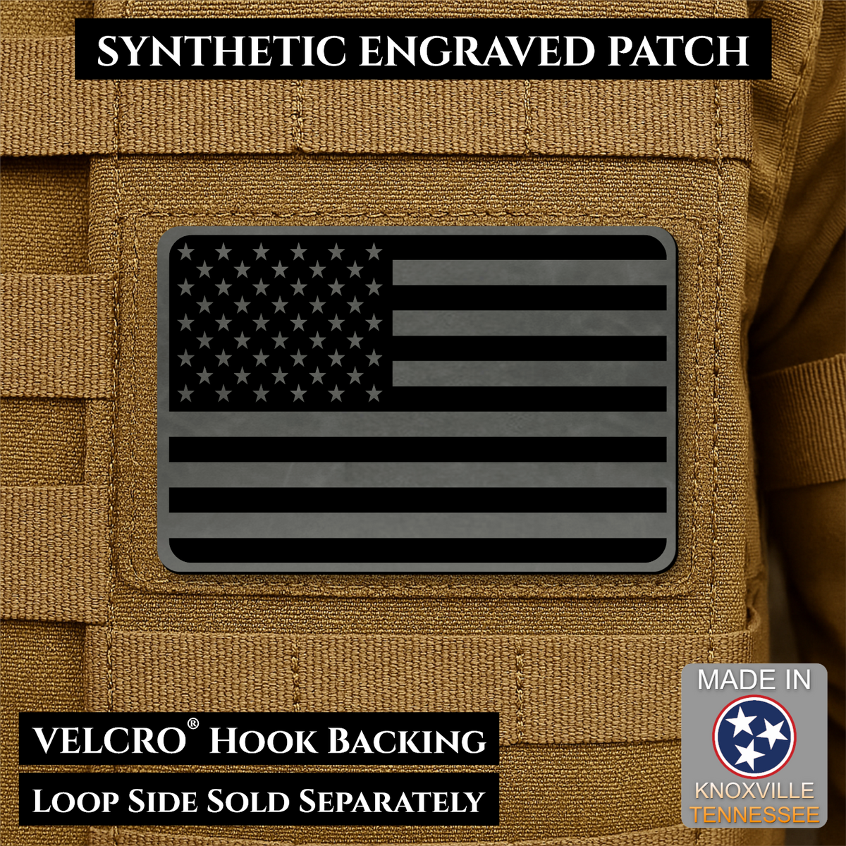 Tactical Synthetic American Flag Patch, 2x3" | Made in USA | VELCRO® Brand Hook Backing