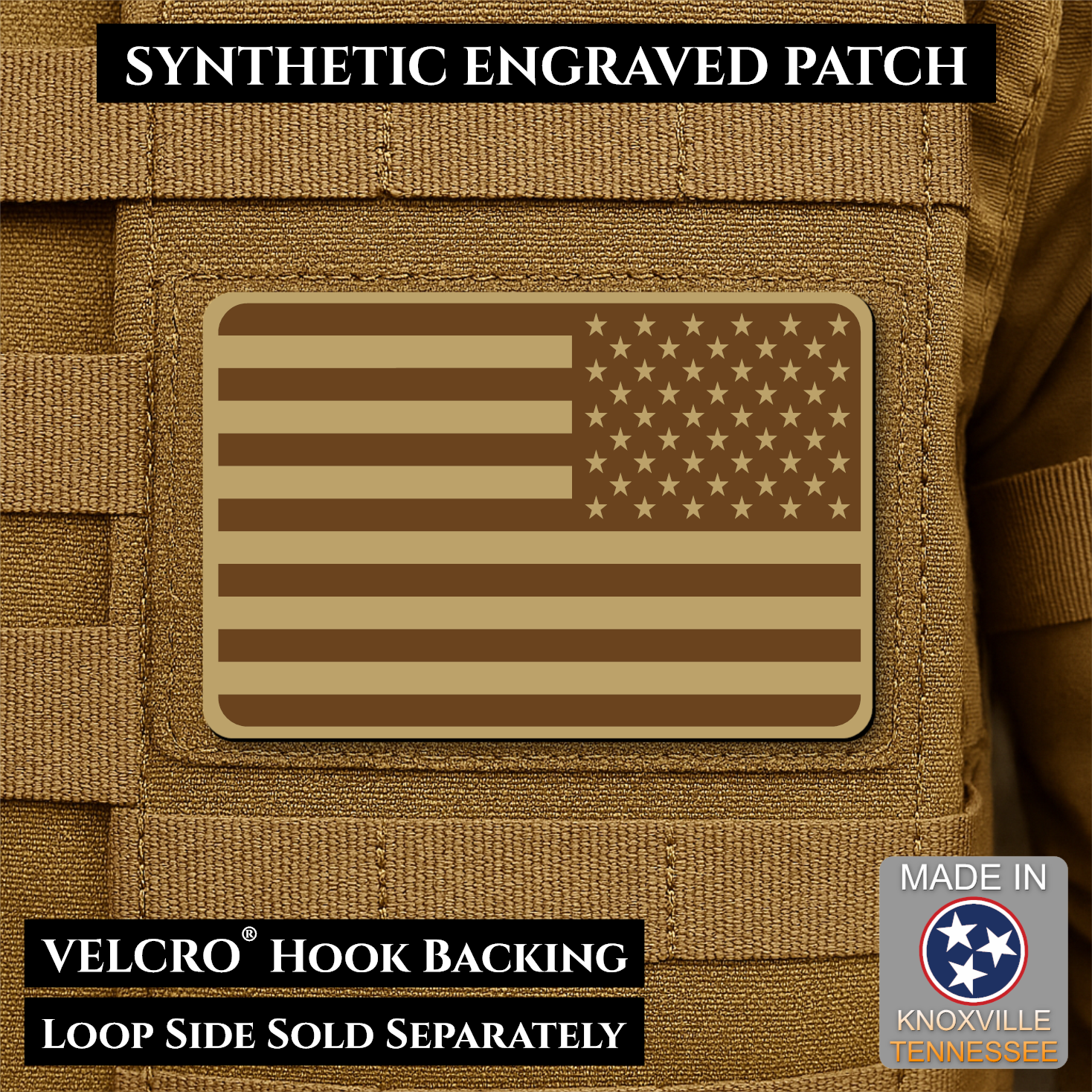 Tactical Synthetic American Flag Patch, 2x3" | Made in USA | VELCRO® Brand Hook Backing