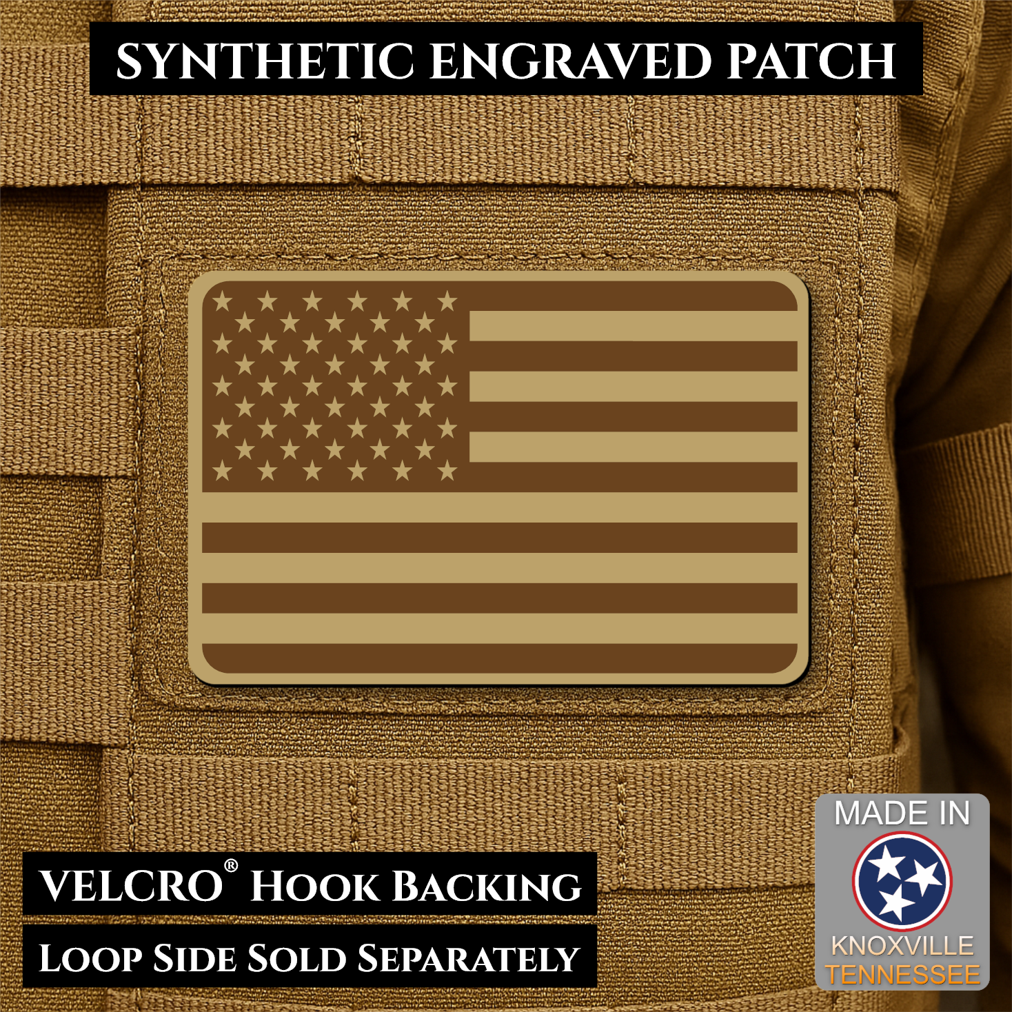 Tactical Synthetic American Flag Patch, 2x3" | Made in USA | VELCRO® Brand Hook Backing