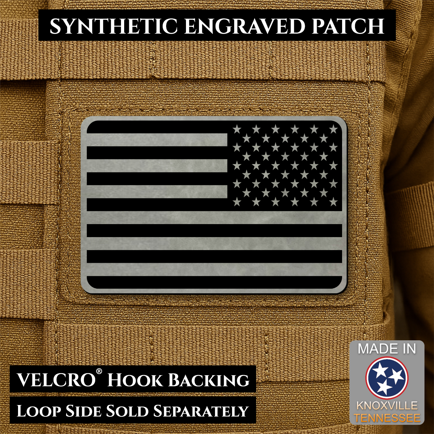 Tactical Synthetic American Flag Patch, 2x3" | Made in USA | VELCRO® Brand Hook Backing