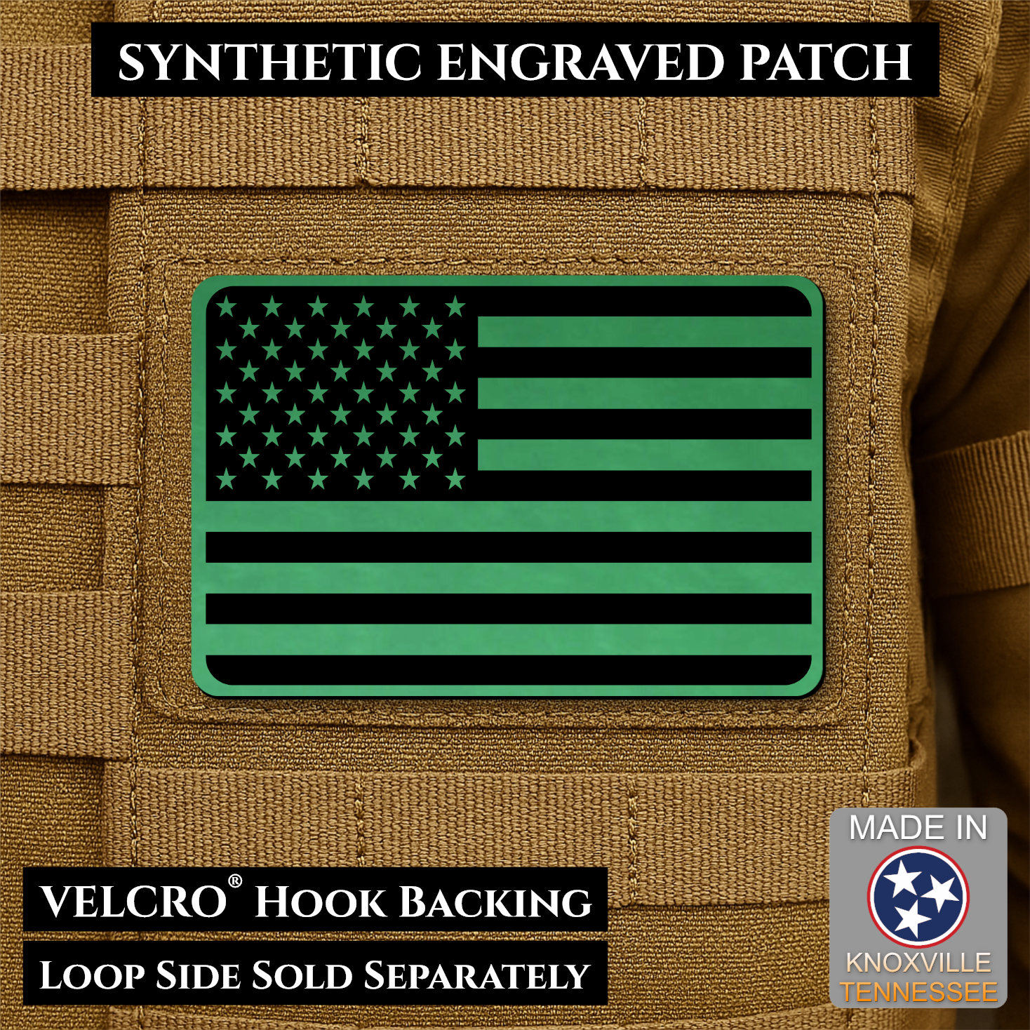 Tactical Synthetic American Flag Patch, 2x3" | Made in USA | VELCRO® Brand Hook Backing