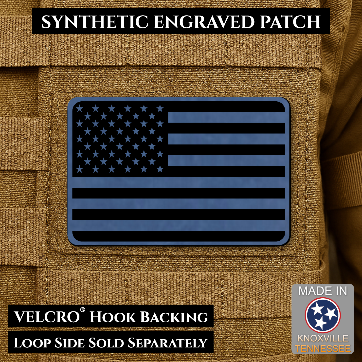 Tactical Synthetic American Flag Patch, 2x3" | Made in USA | VELCRO® Brand Hook Backing