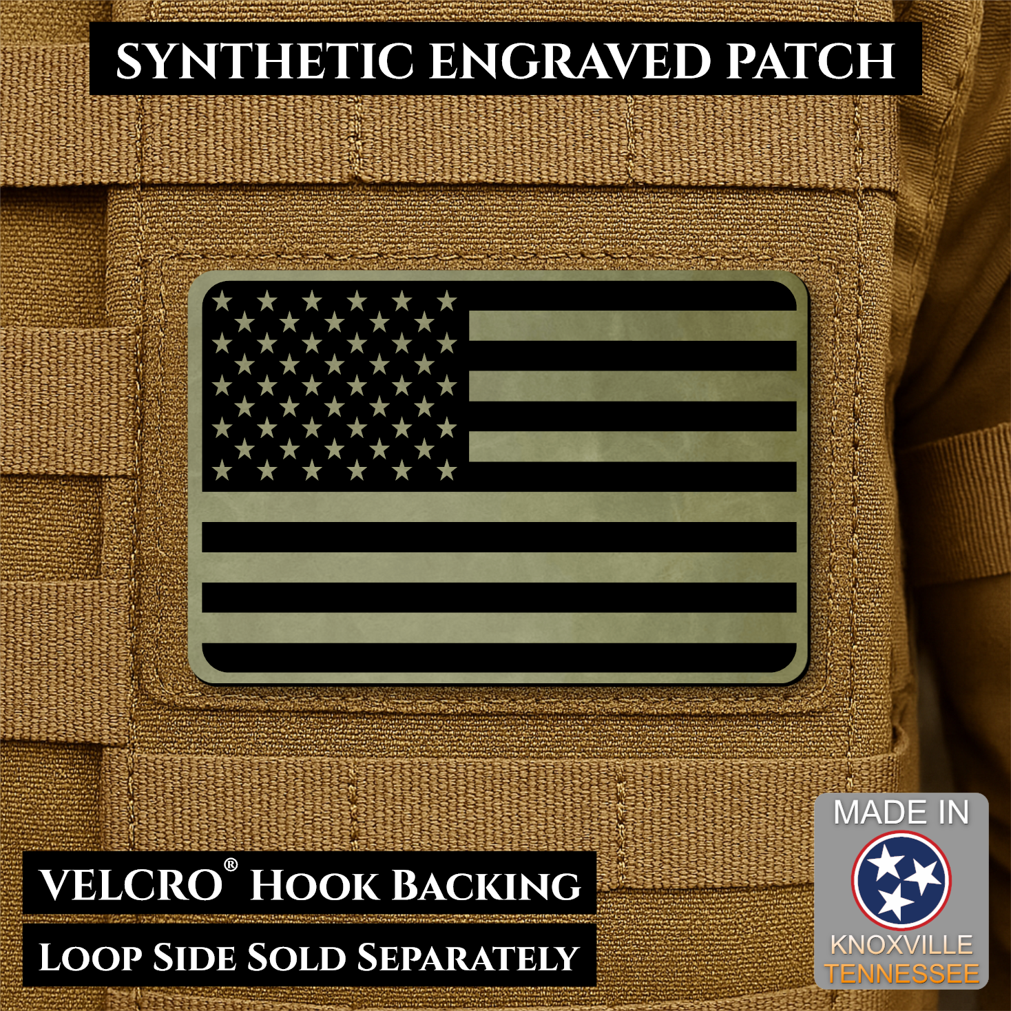 Tactical Synthetic American Flag Patch, 2x3" | Made in USA | VELCRO® Brand Hook Backing