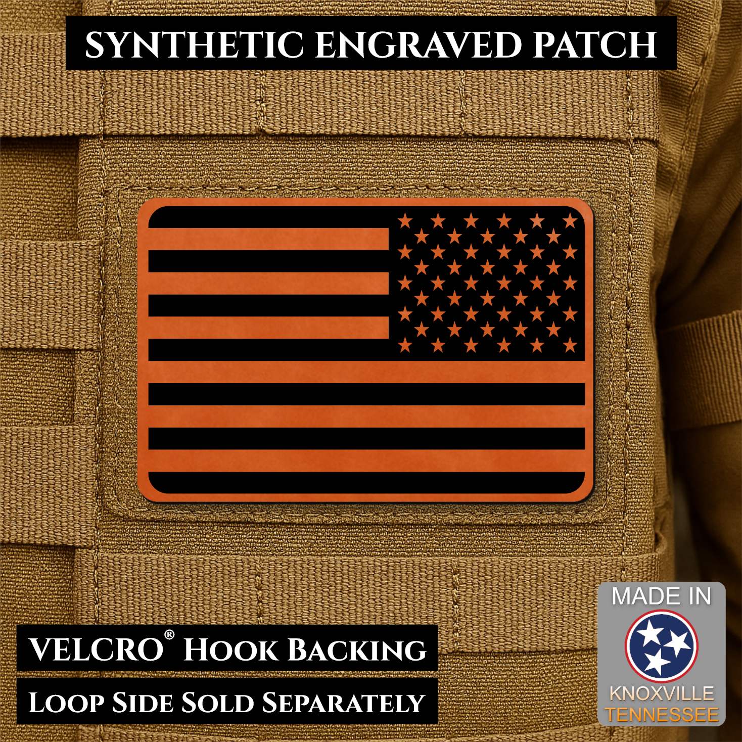 Tactical Synthetic American Flag Patch, 2x3" | Made in USA | VELCRO® Brand Hook Backing