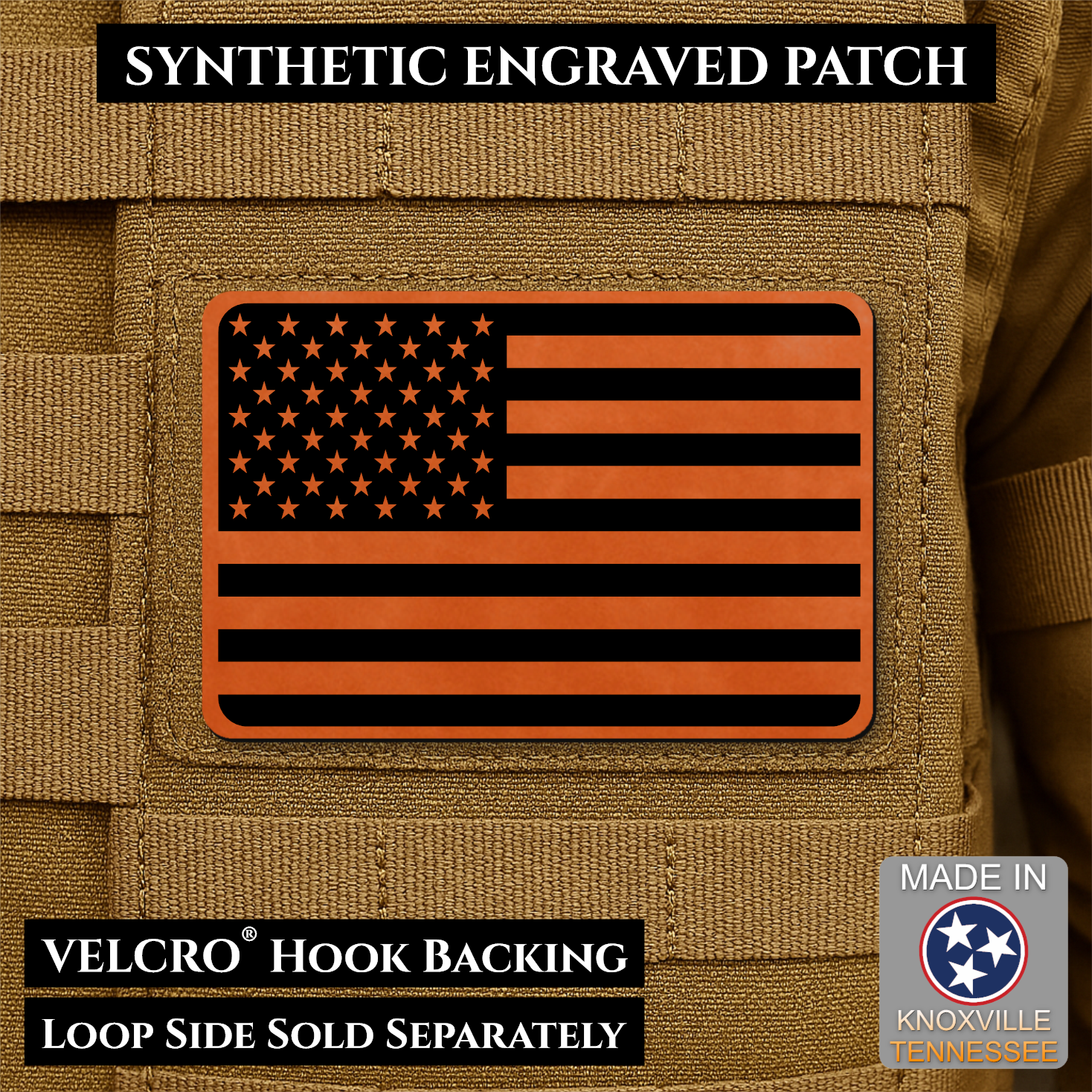 Tactical Synthetic American Flag Patch, 2x3" | Made in USA | VELCRO® Brand Hook Backing