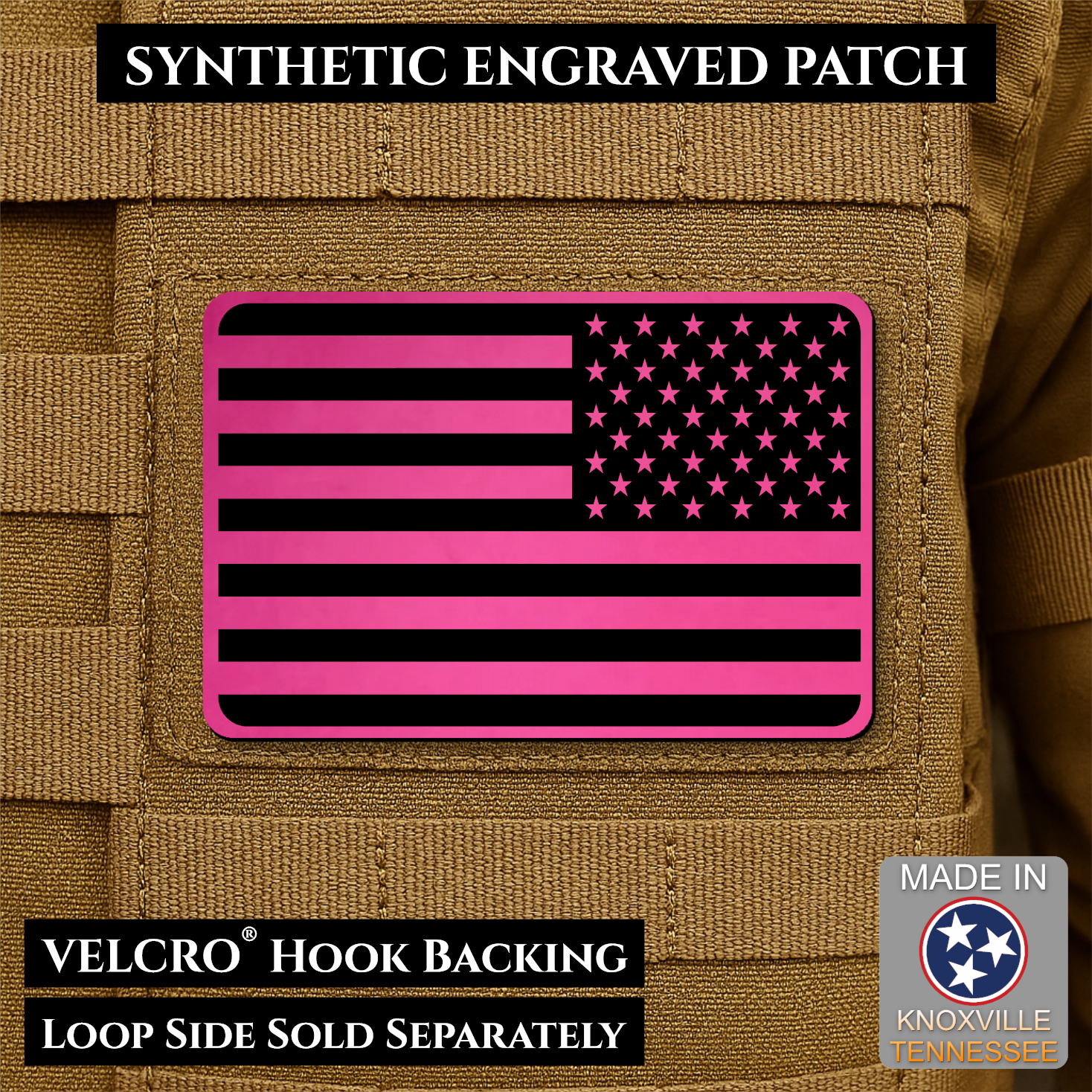 Tactical Synthetic American Flag Patch, 2x3" | Made in USA | VELCRO® Brand Hook Backing