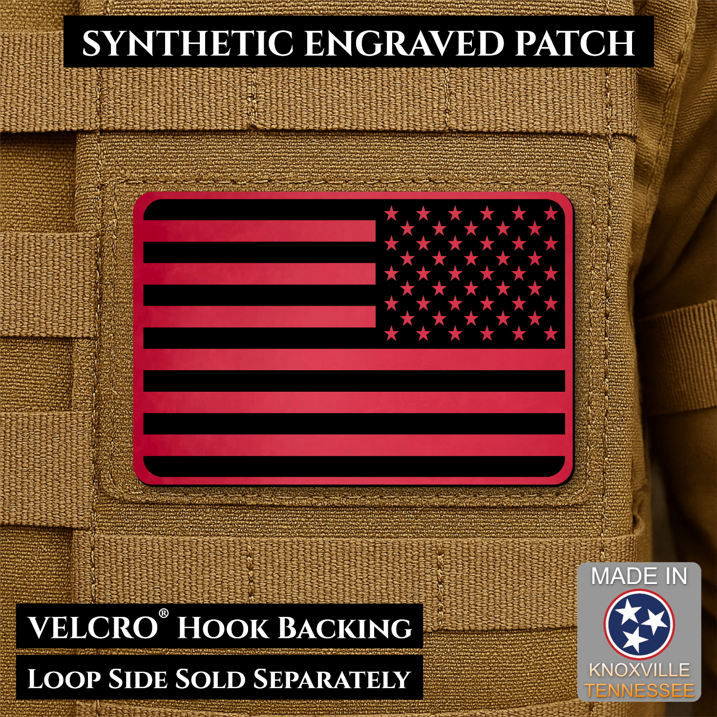 Tactical Synthetic American Flag Patch, 2x3" | Made in USA | VELCRO® Brand Hook Backing