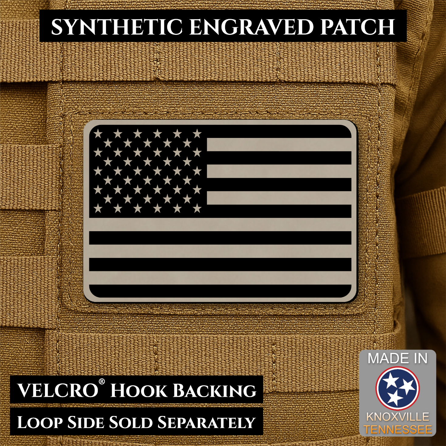 Tactical Synthetic American Flag Patch, 2x3" | Made in USA | VELCRO® Brand Hook Backing