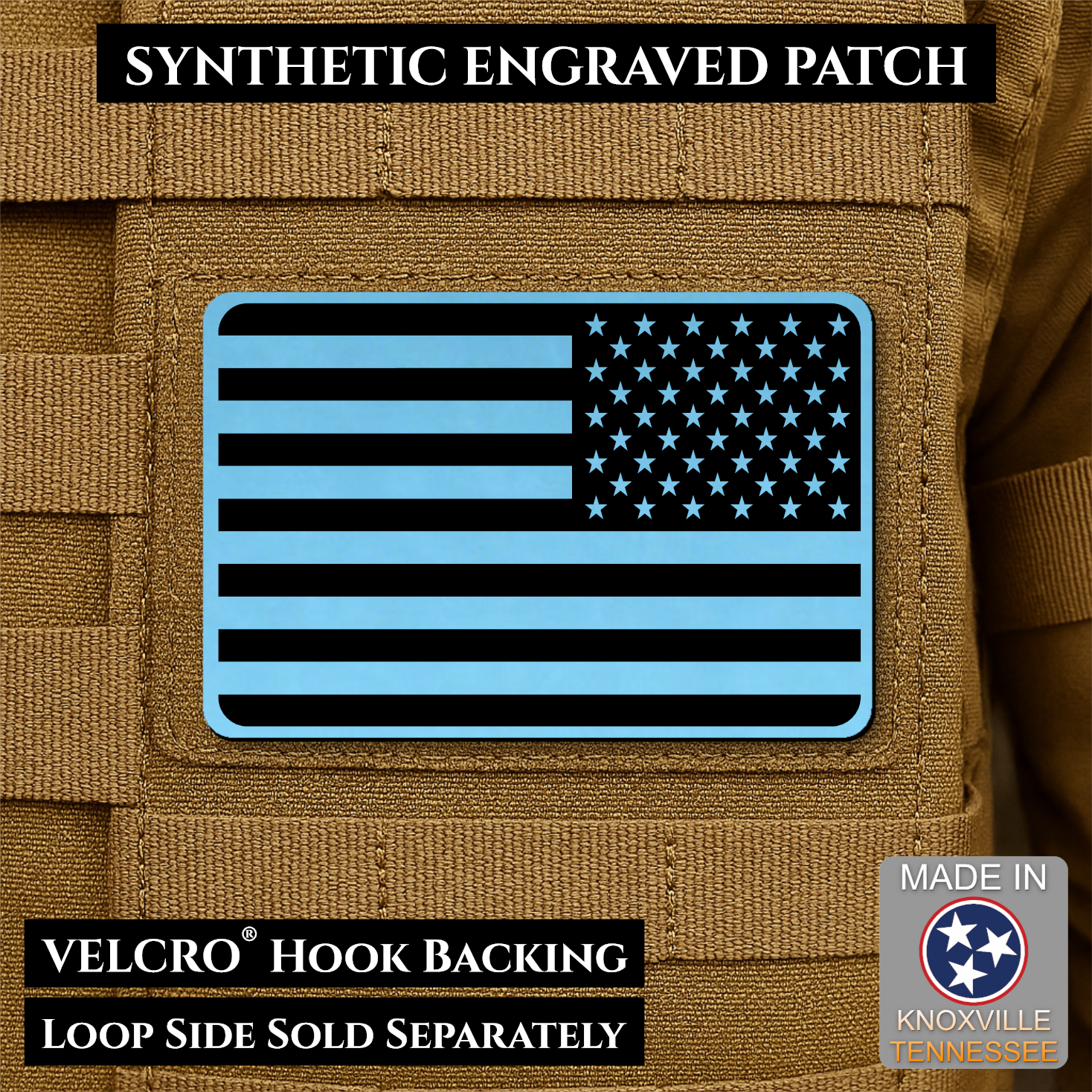 Tactical Synthetic American Flag Patch, 2x3" | Made in USA | VELCRO® Brand Hook Backing
