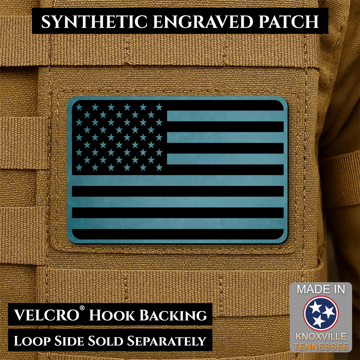 Tactical Synthetic American Flag Patch, 2x3" | Made in USA | VELCRO® Brand Hook Backing
