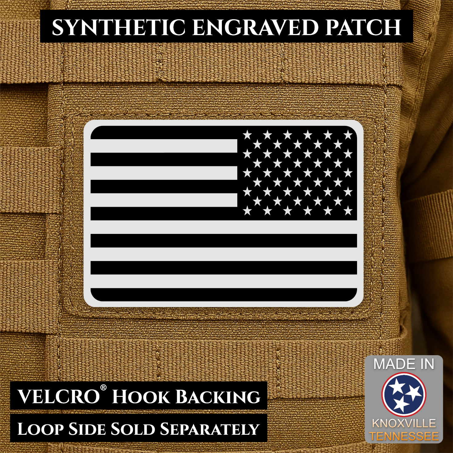 Tactical Synthetic American Flag Patch, 2x3" | Made in USA | VELCRO® Brand Hook Backing