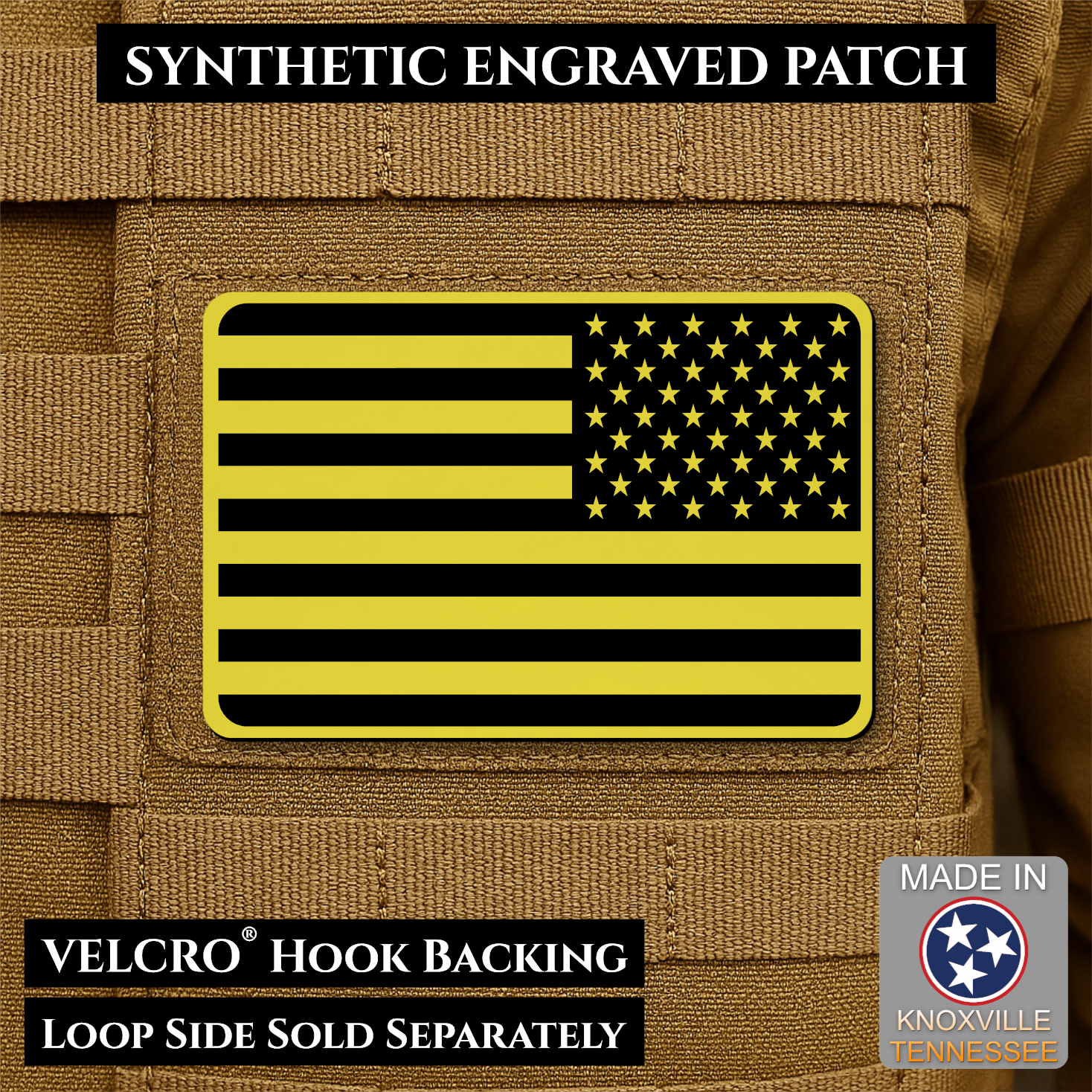 Tactical Synthetic American Flag Patch, 2x3" | Made in USA | VELCRO® Brand Hook Backing