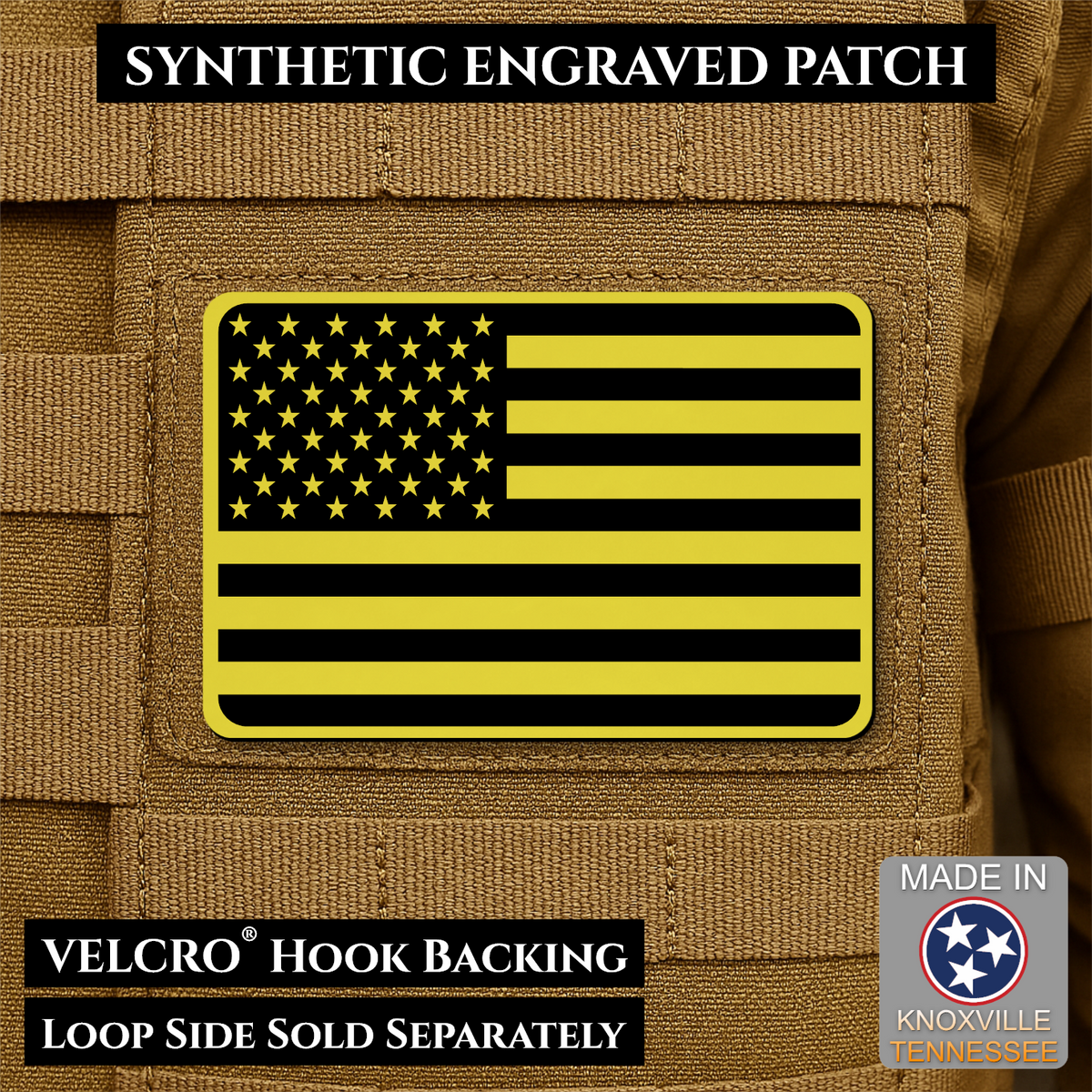 Tactical Synthetic American Flag Patch, 2x3" | Made in USA | VELCRO® Brand Hook Backing