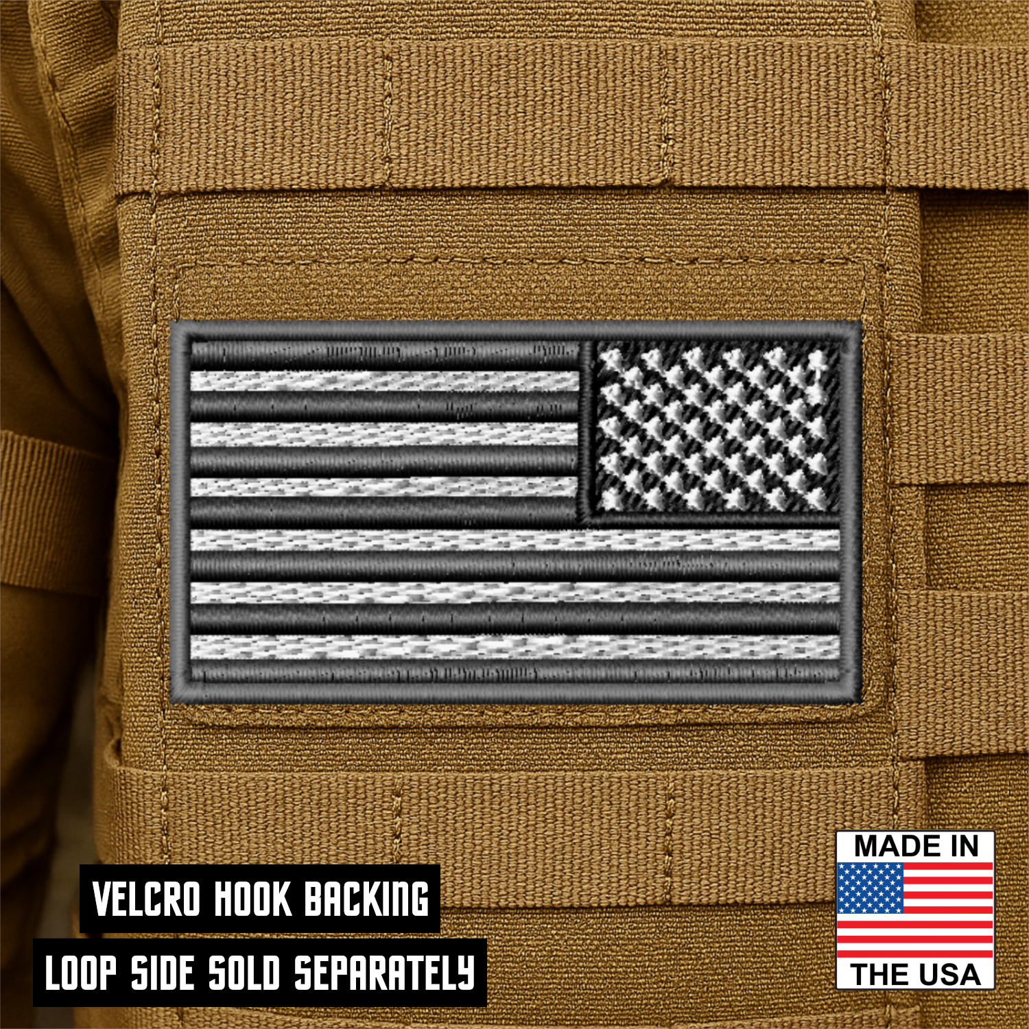 Gray Tactical American Flag Patch | Made in USA | VELCRO® Brand Hook Backing