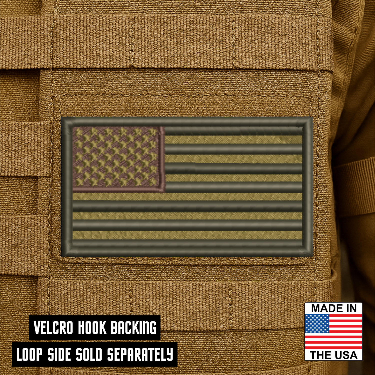 Subdued FDE Tactical American Flag Patch | Made in USA | VELCRO® Brand Hook Backing